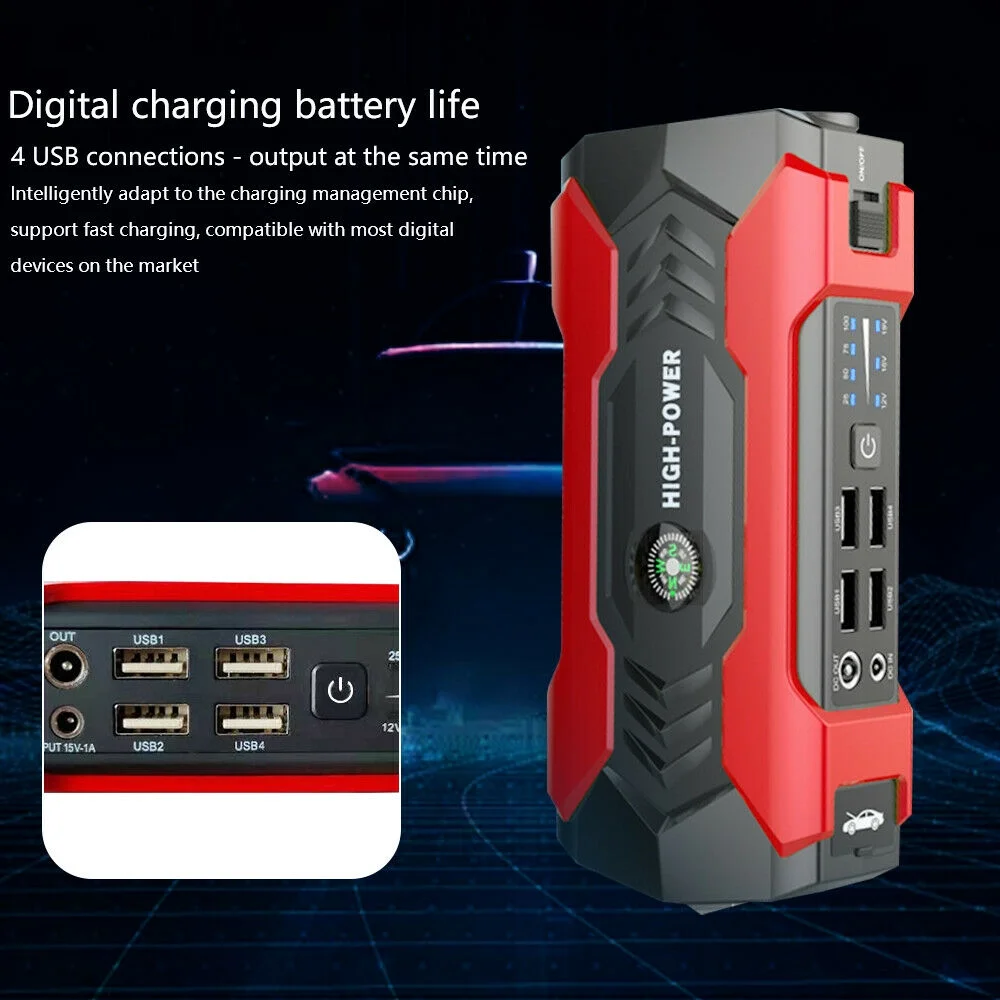 FIEWESEY Portable 12V Car Jump Starter Portable USB Power Bank Battery Booster Clamp 600A (Green) - Inhomebuy