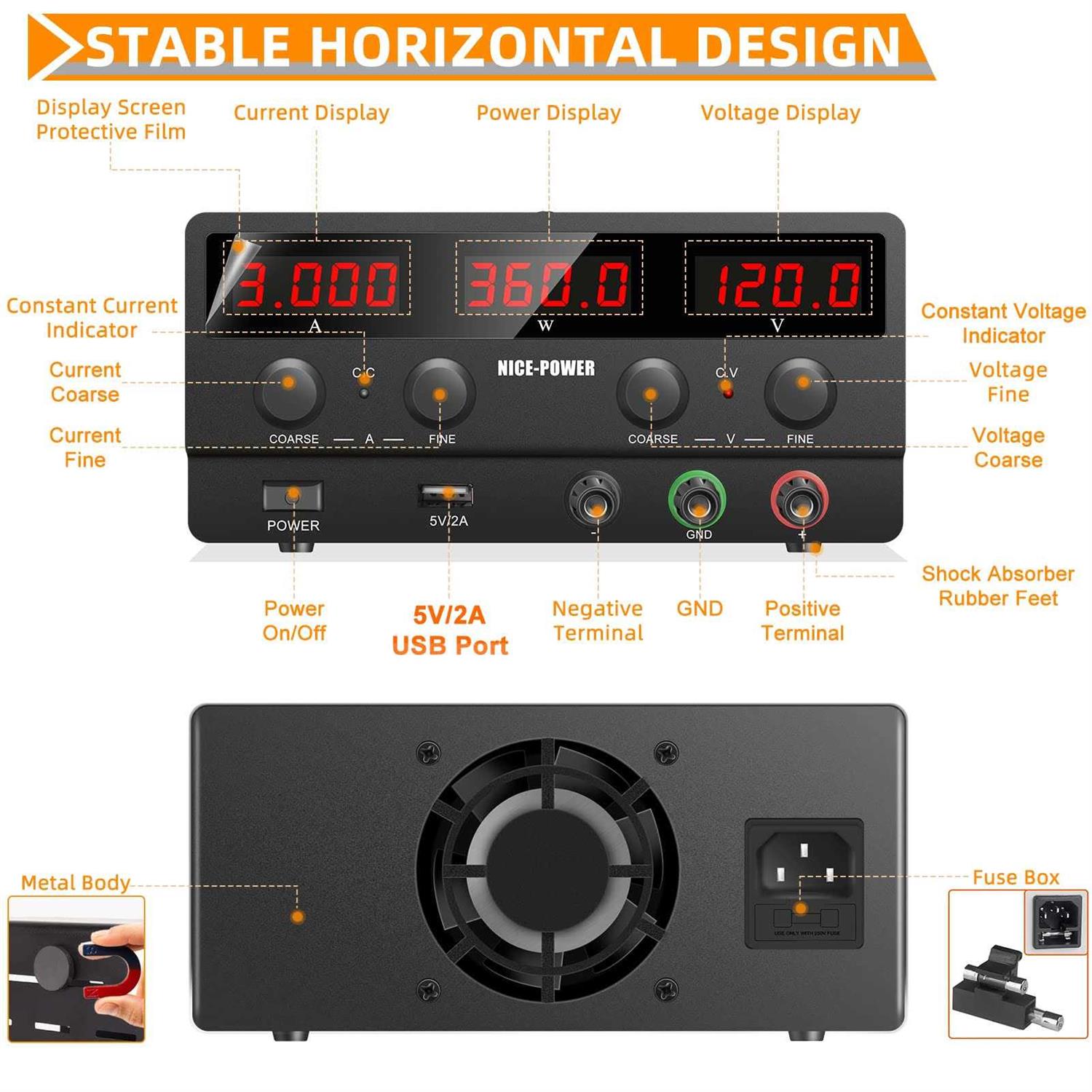 NICE-Power Adjustable DC Power Supply 30v 5A Variable Switching Regulated High Precision 4-Digits LED Display 5V/2A USB Port Output & Input Power - Inhomebuy