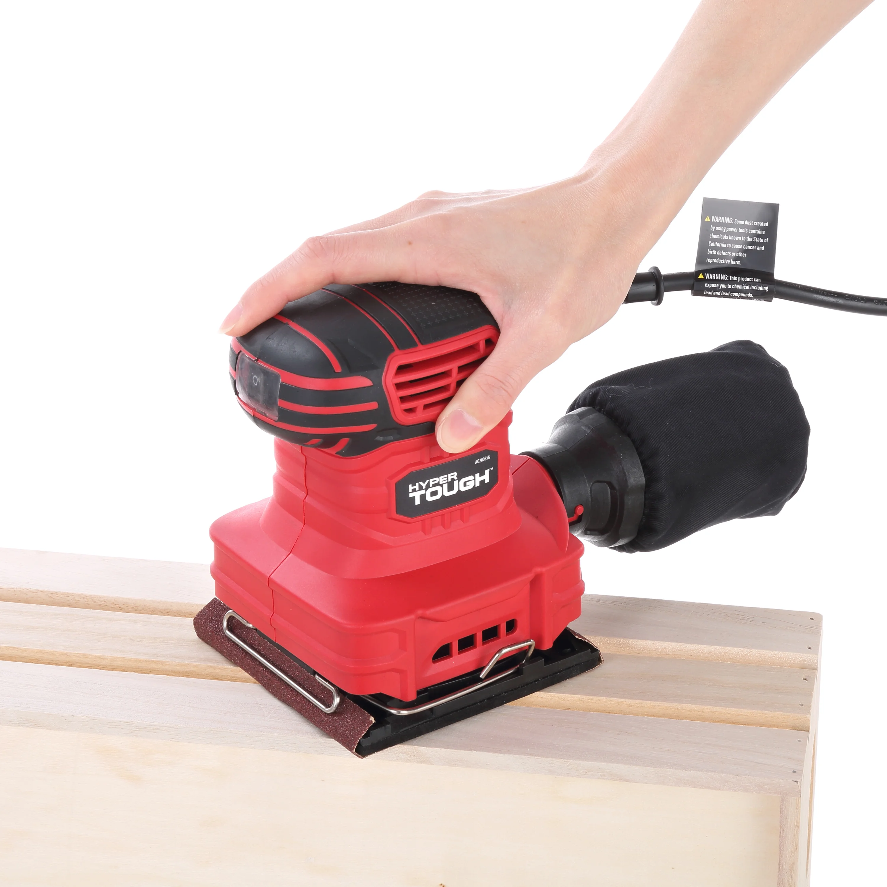 Hyper Tough 2 AMP Corded 1/4 Sheet Palm Sander with Dust Bag, Vacuum Hose Adapter, Punch Plate & 3 Sanding Sheets (60, 80 & 120 Grit) - Inhomebuy