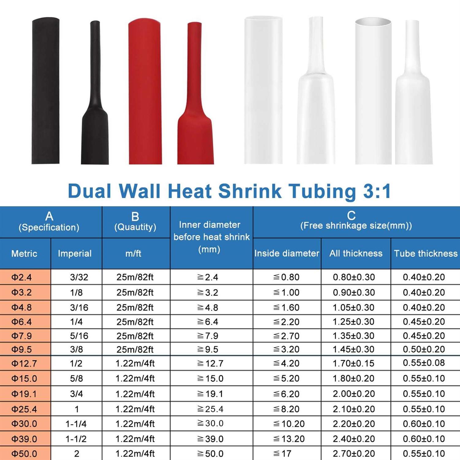 Xhf 3:1 Waterproof Heat Shrink Tubing Marine Grade Wire Cable Adhesive Lined Tube Insulation Seal Against Moisture Corrosion and - Inhomebuy