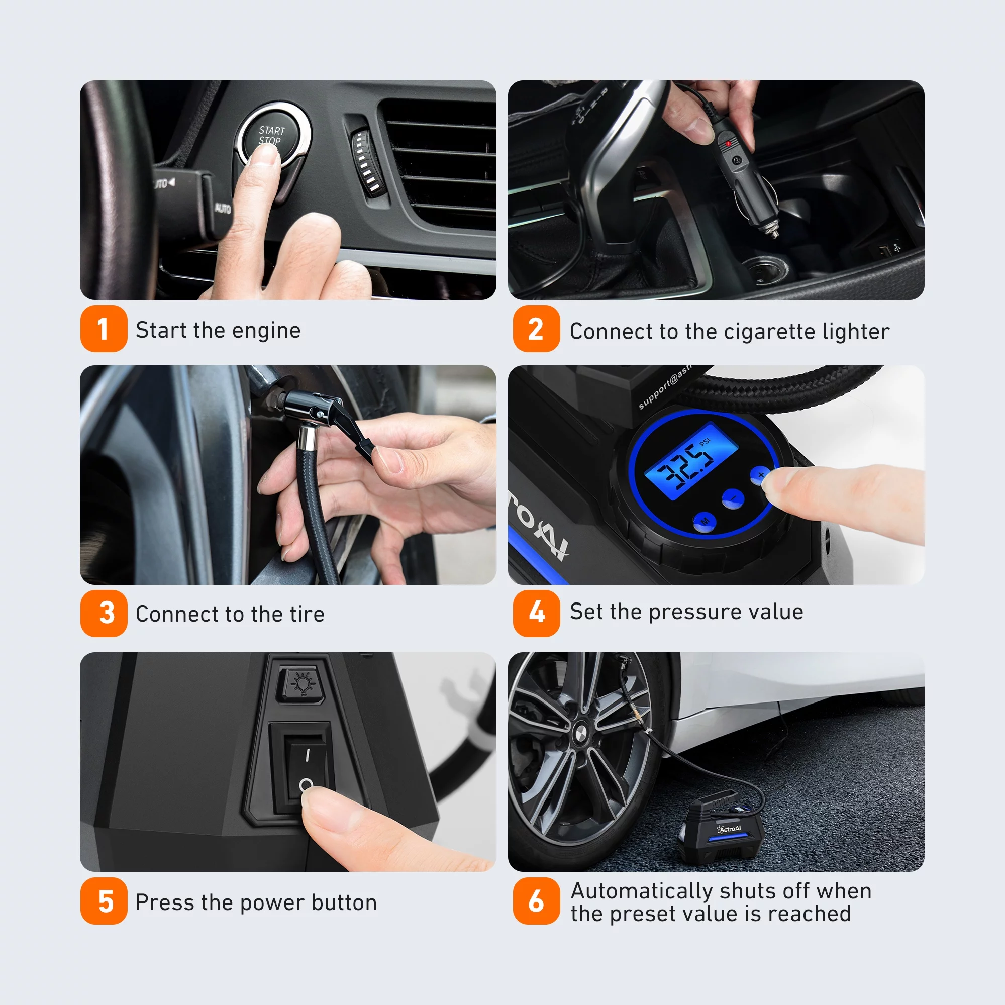 Car Tire Inflator 100 PSI, Electric Tire Compressor, Inflatables Air Car Pump, Yellow - Inhomebuy