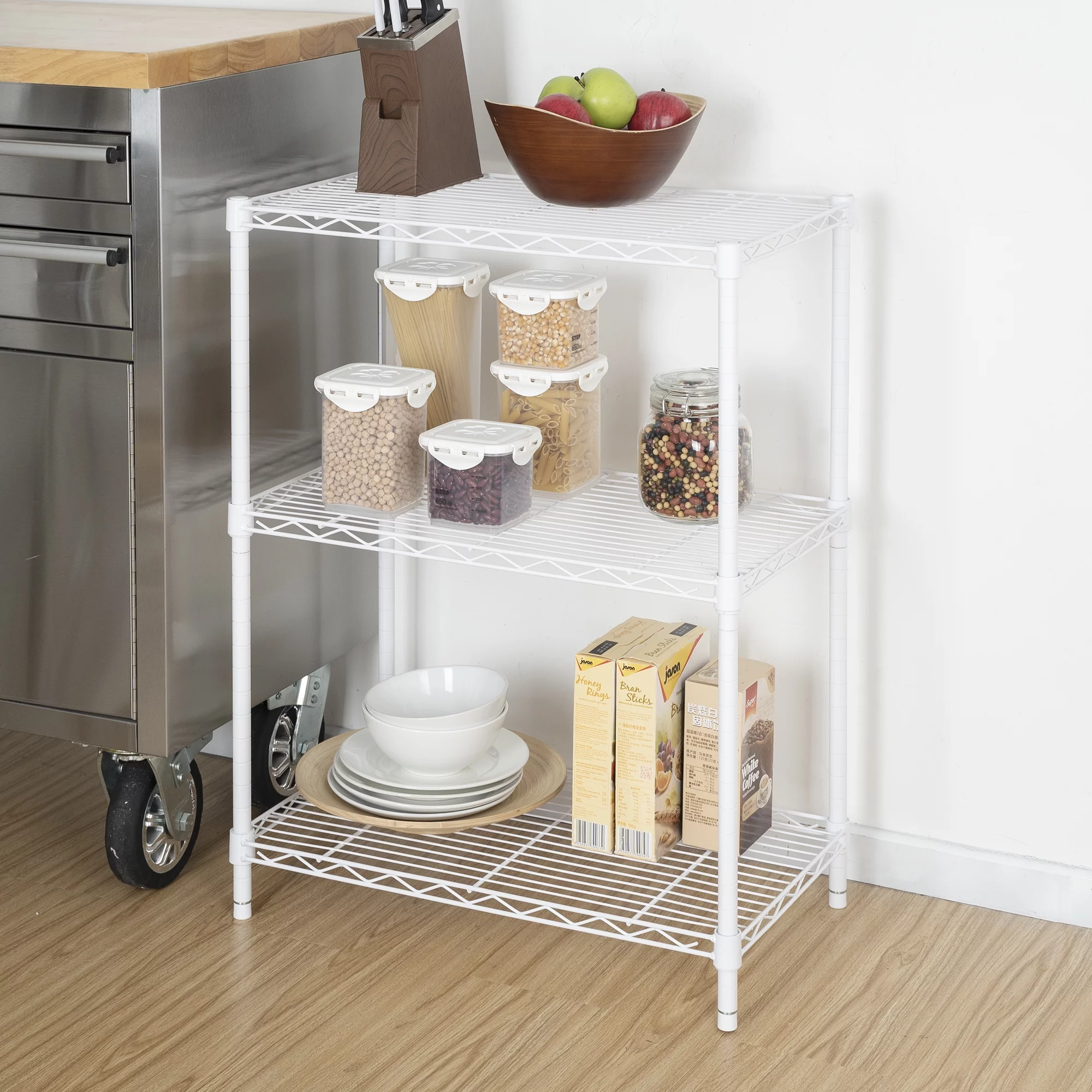 Hyper Tough 3-Tier Multipurpose Wire Shelving Rack, Black Color,750lbs Load Capacity, for Adult - Inhomebuy