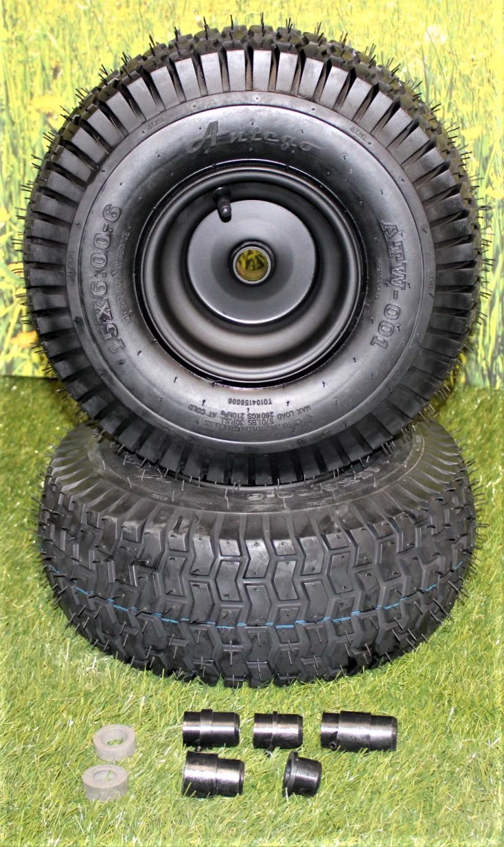 Antego Tire and Wheel (Set of 2) Matte Black Universal Fit 15x6.00-6 Tires & Wheels 4 Ply for Lawn & Garden Mower Turf Tires .75