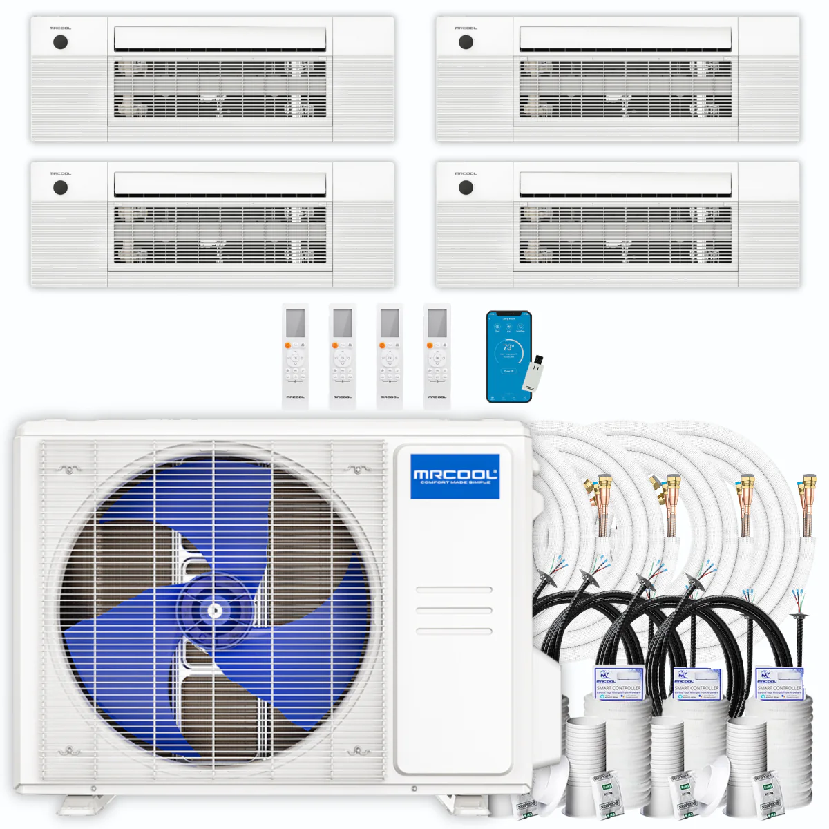MRCOOL DIY Mini Split - 39,000 BTU 4 Zone Ceiling Cassette Ductless Air Conditioner and Heat Pump with 50 ft. Install Kit, DIYM436HPC01C194 - Inhomebuy
