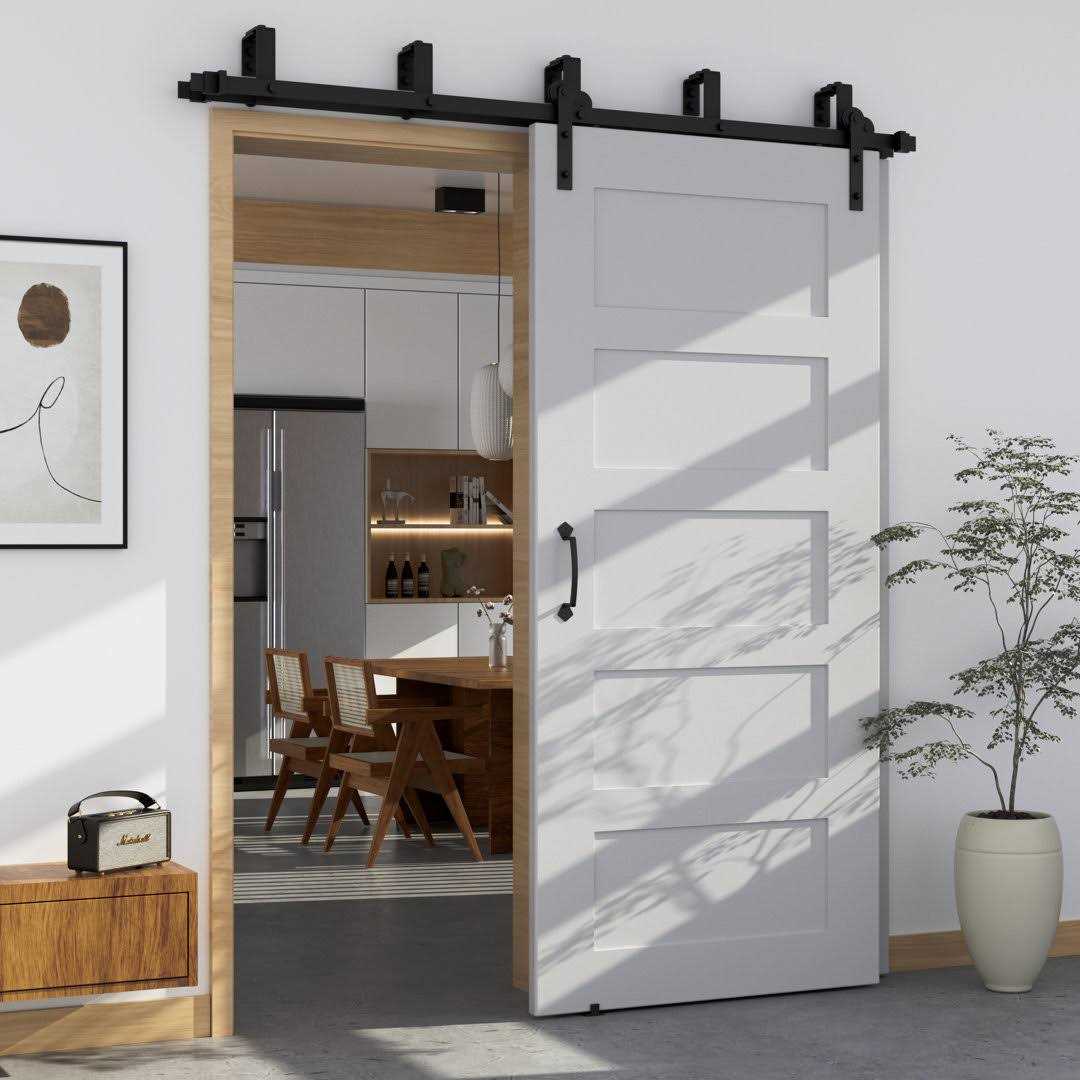 WINSOON 6 ft. Frosted Black Strap Sliding Barn Door Track Hardware Kit for Double Wood Doors Non-Routed Floor Guide - Inhomebuy