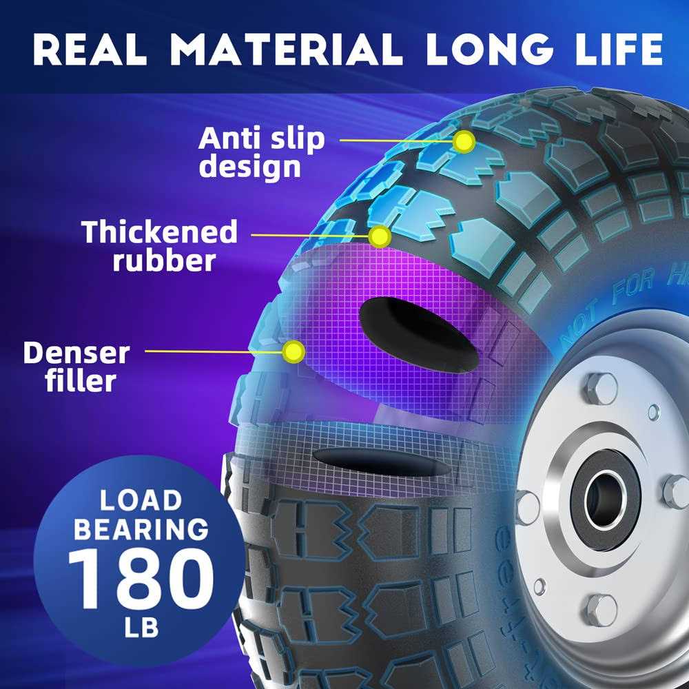 Winisok 4.10/3.50-4 Tire Wheels Flat Free 10 Heavy Duty Solid Replacement Tire With 5/8” Bearings For Wagon/wheelbarrow/hand Truck/Generators - Inhomebuy