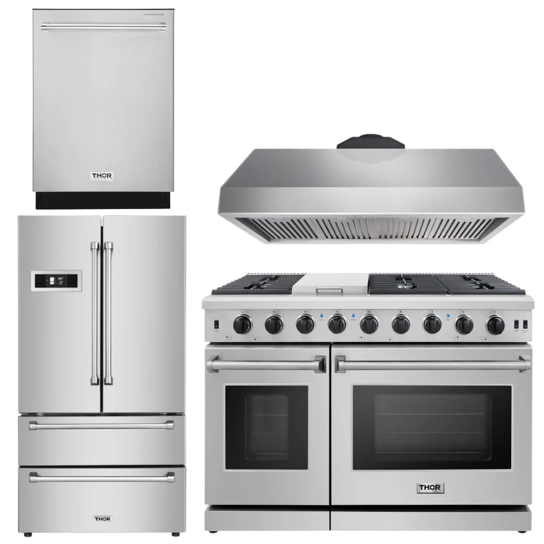 Thor Kitchen Appliance Bundle - 48 in. Propane Gas Range 4 Piece Kitchen Package, AB-LRG4807ULP-3 - Inhomebuy