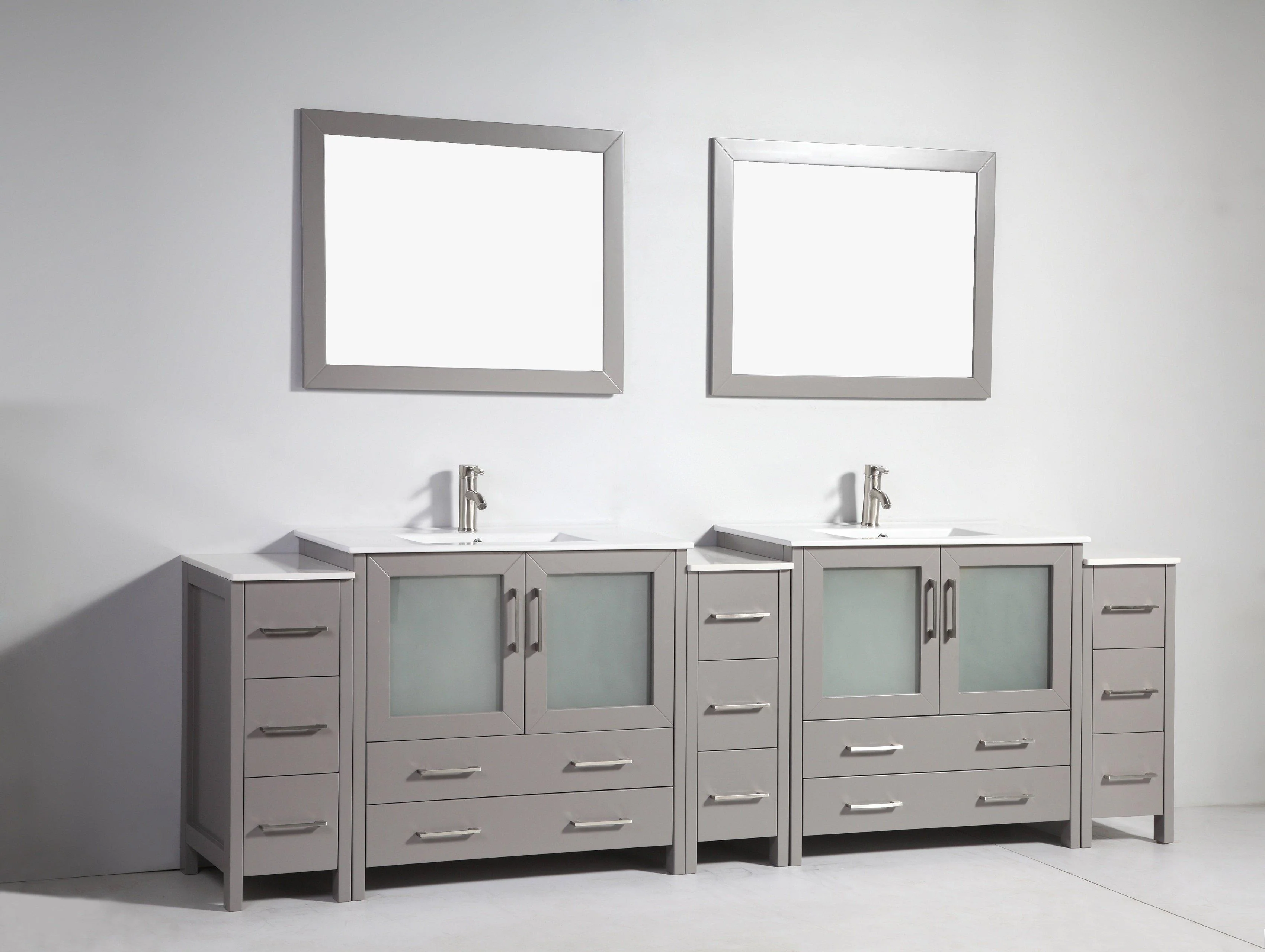 Vanity Art 108 in. Double Sink Vanity Cabinet with Ceramic Sink & Mirror - Grey, VA3036-108G - Inhomebuy