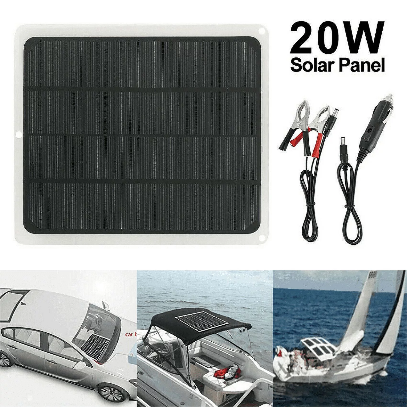 20W Solar Panel 12V Trickle Charge Battery Charger Maintainer Marine RV Car T-IT - Inhomebuy