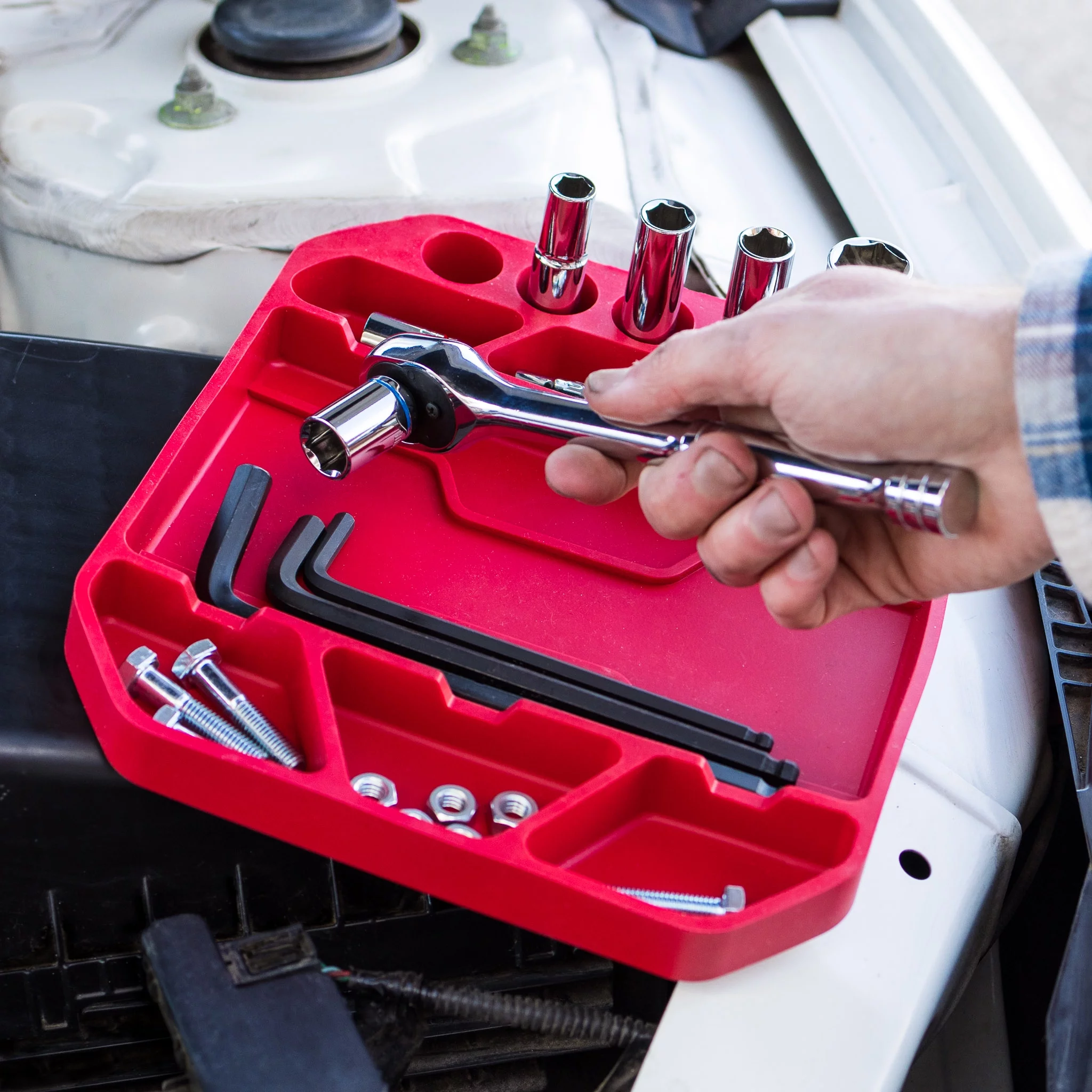 Hyper Tough 3-Piece Silicone Tool Organizer Tray, Flexible, Red, Automotive Use, New - Inhomebuy