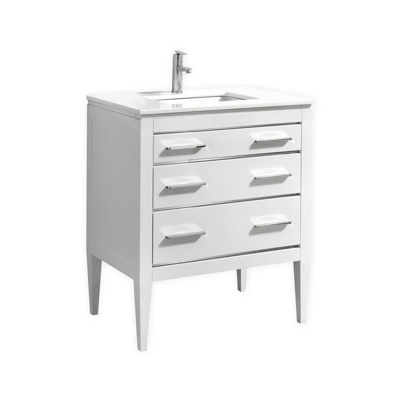Eiffel 30'' High Gloss White Vanity W/ Quartz Counter Top - Inhomebuy