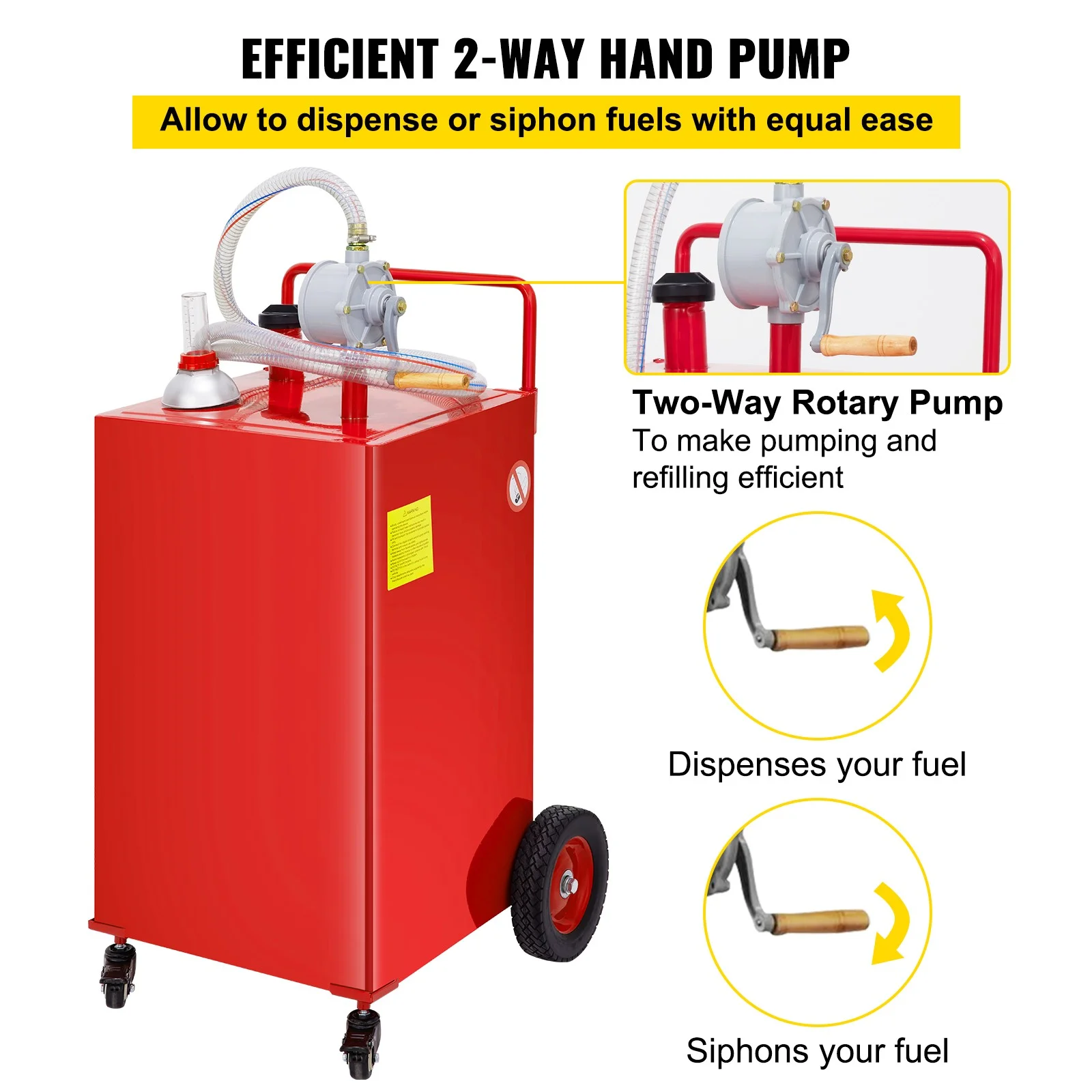 BENTISM Fuel Caddy, 30 Gallon, Gas Storage Tank & 2 Wheels, with Manuel Transfer Pump, Gasoline Diesel Fuel Container for Cars, Lawn Mowers, ATVs, Boats, More, Yellow - Inhomebuy