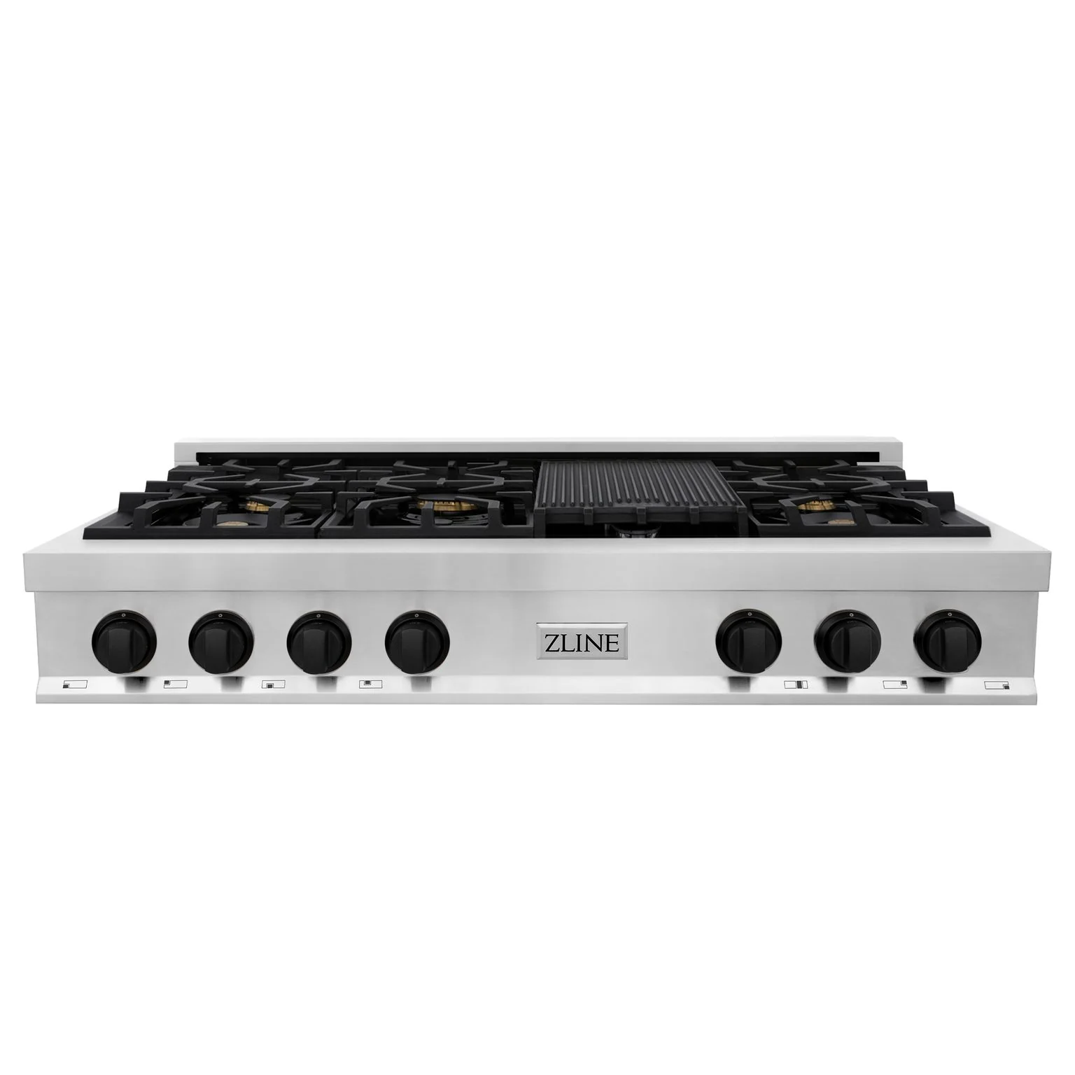 ZLINE Autograph Edition 48 in. Porcelain Rangetop with 7 Gas Burners in Stainless Steel and Matte Black Accents, RTZ-48-MB - Inhomebuy