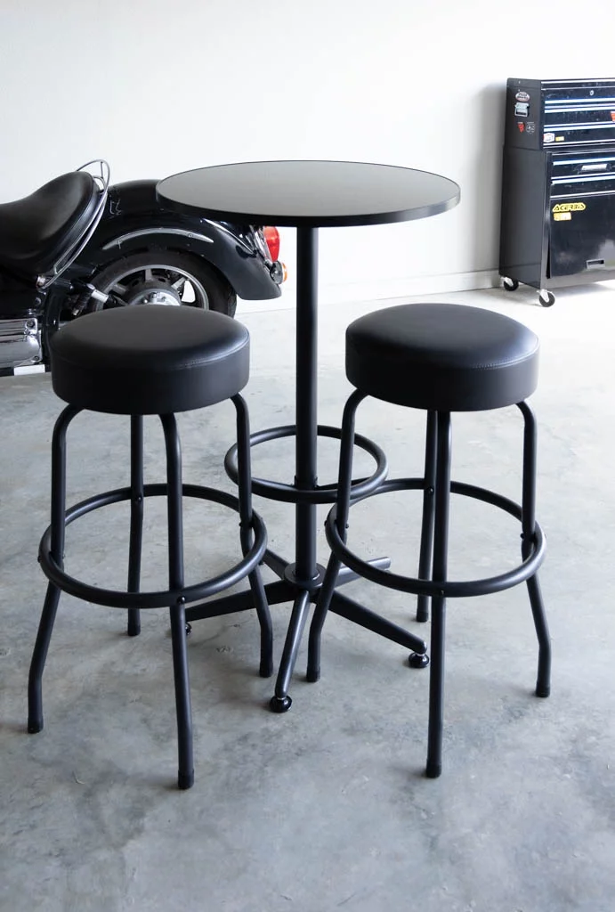 Hyper Tough 3-Piece Shop Table & Stool Set, Bar Height, Pub Table, Workbench, Steel, Black - Inhomebuy