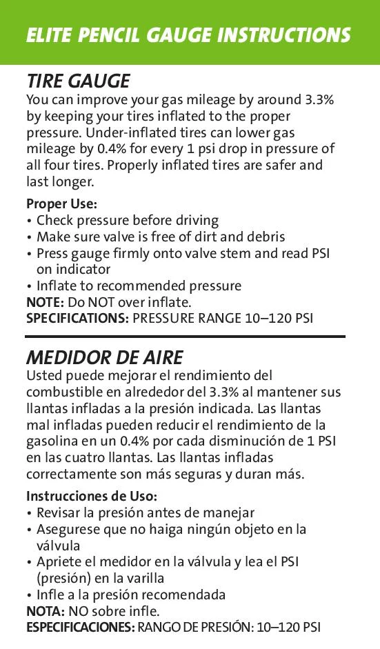 Slime Elite Pencil Tire Gauge (10-120 Psi) - 20490 - Inhomebuy