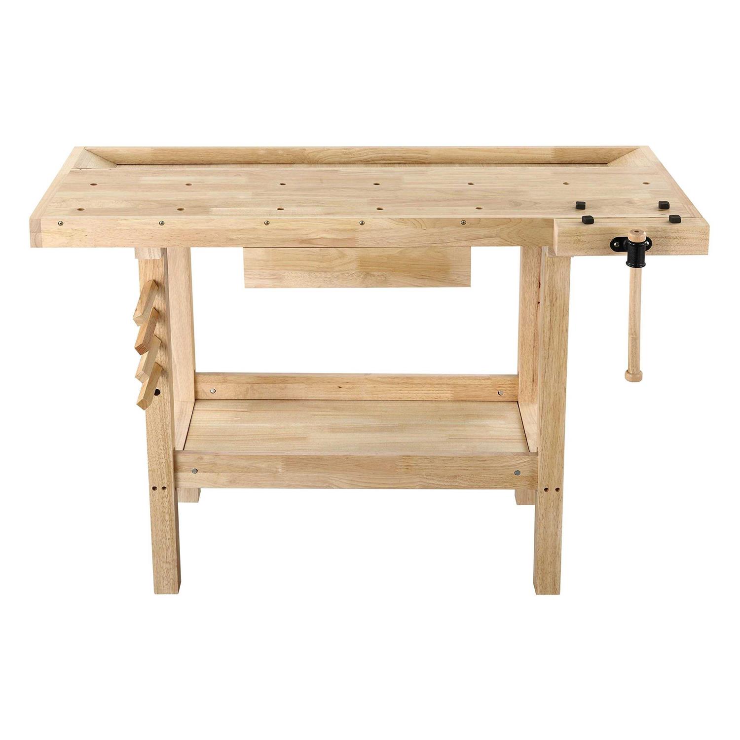 Olympia Tools 60-Inch Wooden Workbench Rubberwood Workbench with 4-Drawer - Inhomebuy