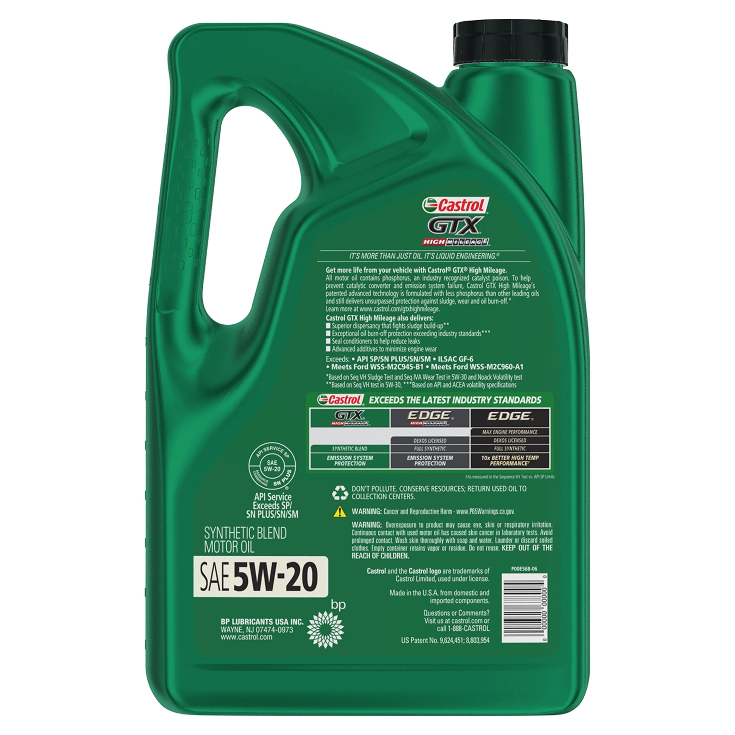 Castrol GTX High Mileage 5W-20 Synthetic Blend Motor Oil, 5 Quarts - Inhomebuy