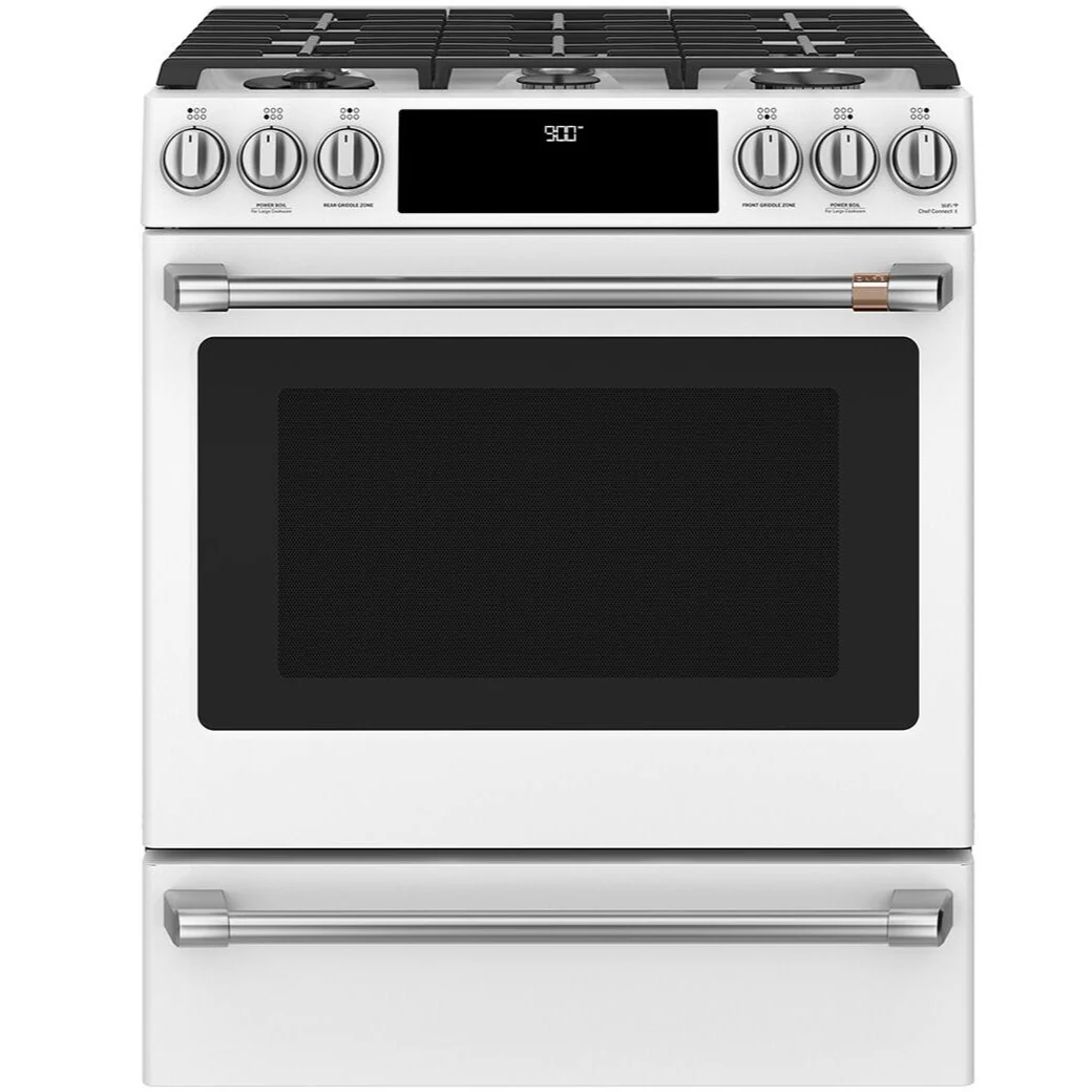 CAFE 30 IN. 5.7 CU. FT. SLIDE-IN FRONT CONTROL DUAL-FUEL CONVECTION RANGE WITH TRUE EUROPEAN CONVECT - Inhomebuy