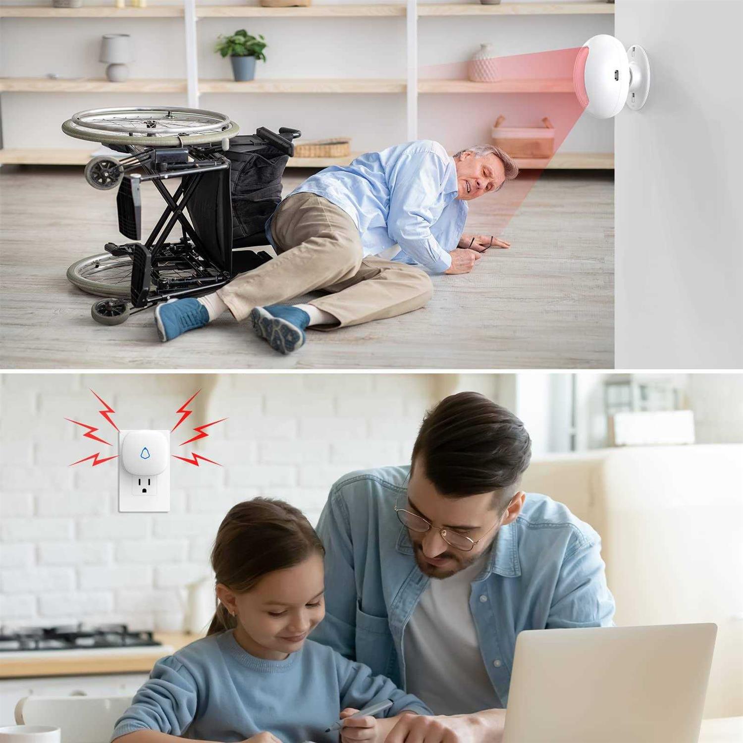 Wireless Doorbell, LUAMB 1,000ft Range Loud Enough with 5 Volume Levels and 52 Chimes LED Flashing,2 Push Button and 2 Receiver - Inhomebuy