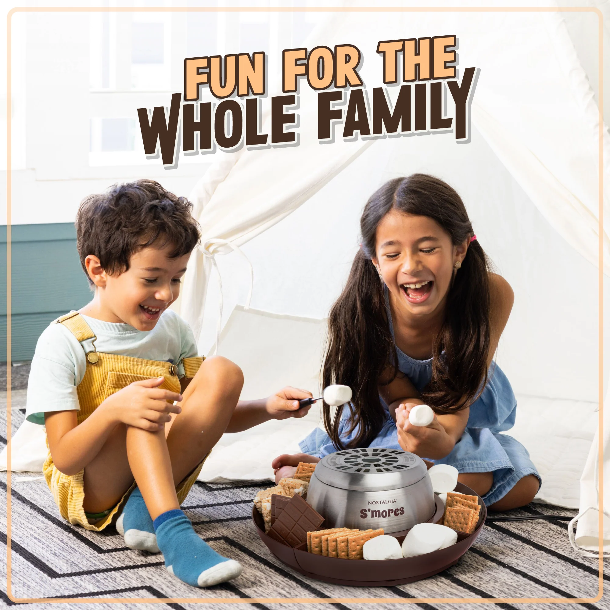 Indoor Electric Stainless Steel S'mores Maker with 4 Lazy Susan Compartment Trays for Graham Crackers, Chocolate, Marshmallows and 4 Roasting Forks - Inhomebuy