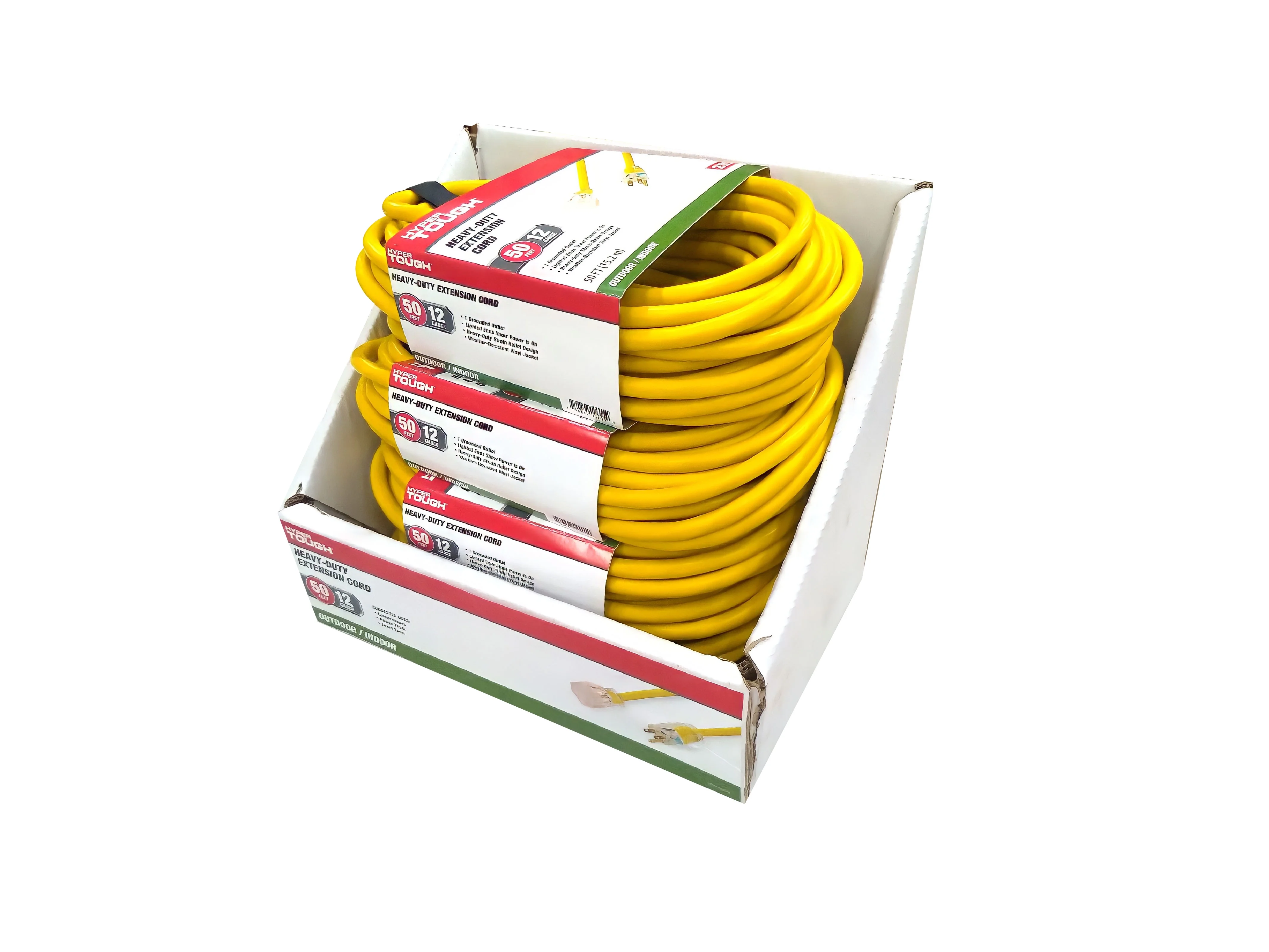 Hyper Tough 12AWGX3C 50ft Indoor and Outdoor Heavy Duty Yellow Vinyl Extension Cord - Inhomebuy