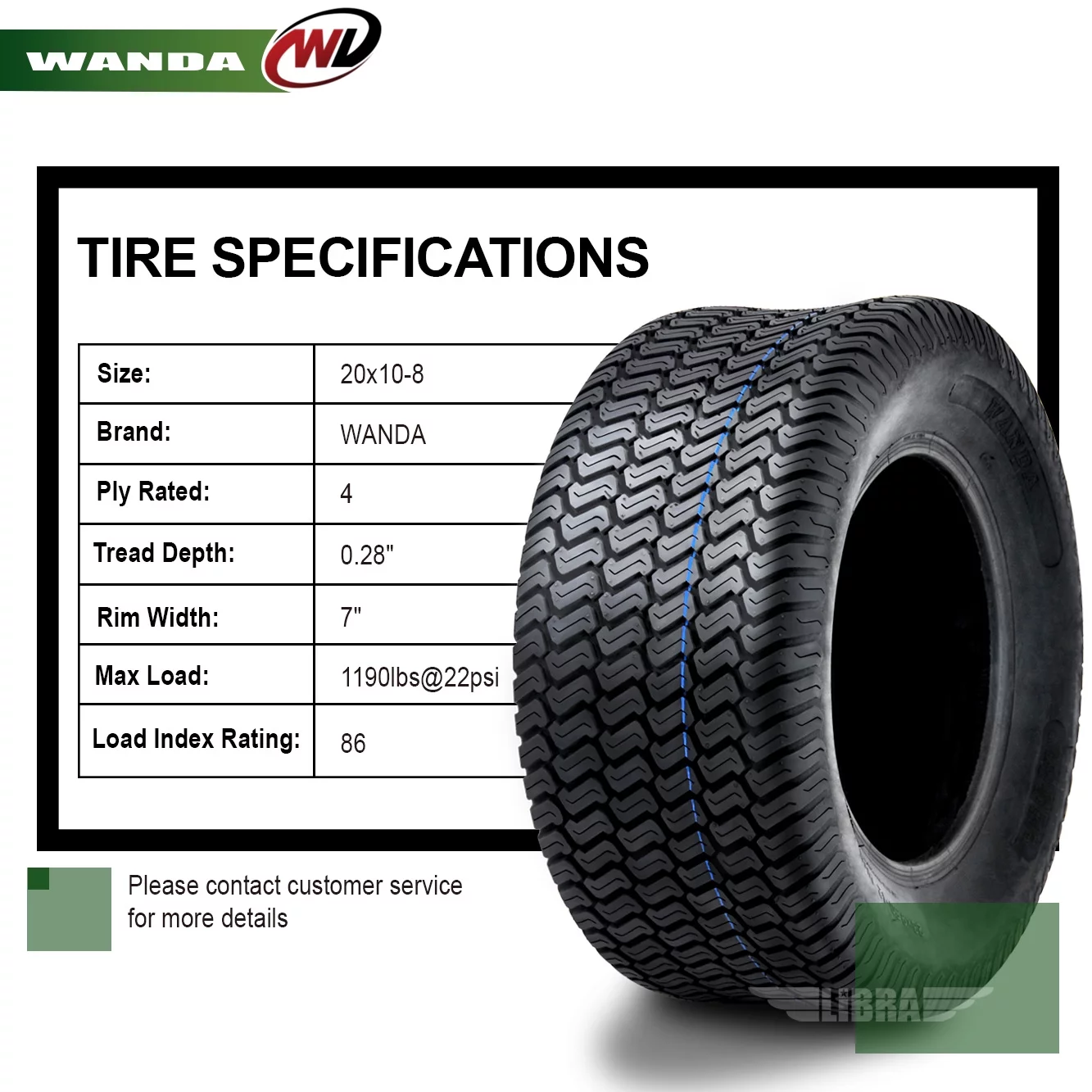 2 New WANDA 20x10-8 Lawn Mower Turf Tires P332 /4PR - 13040 - Inhomebuy