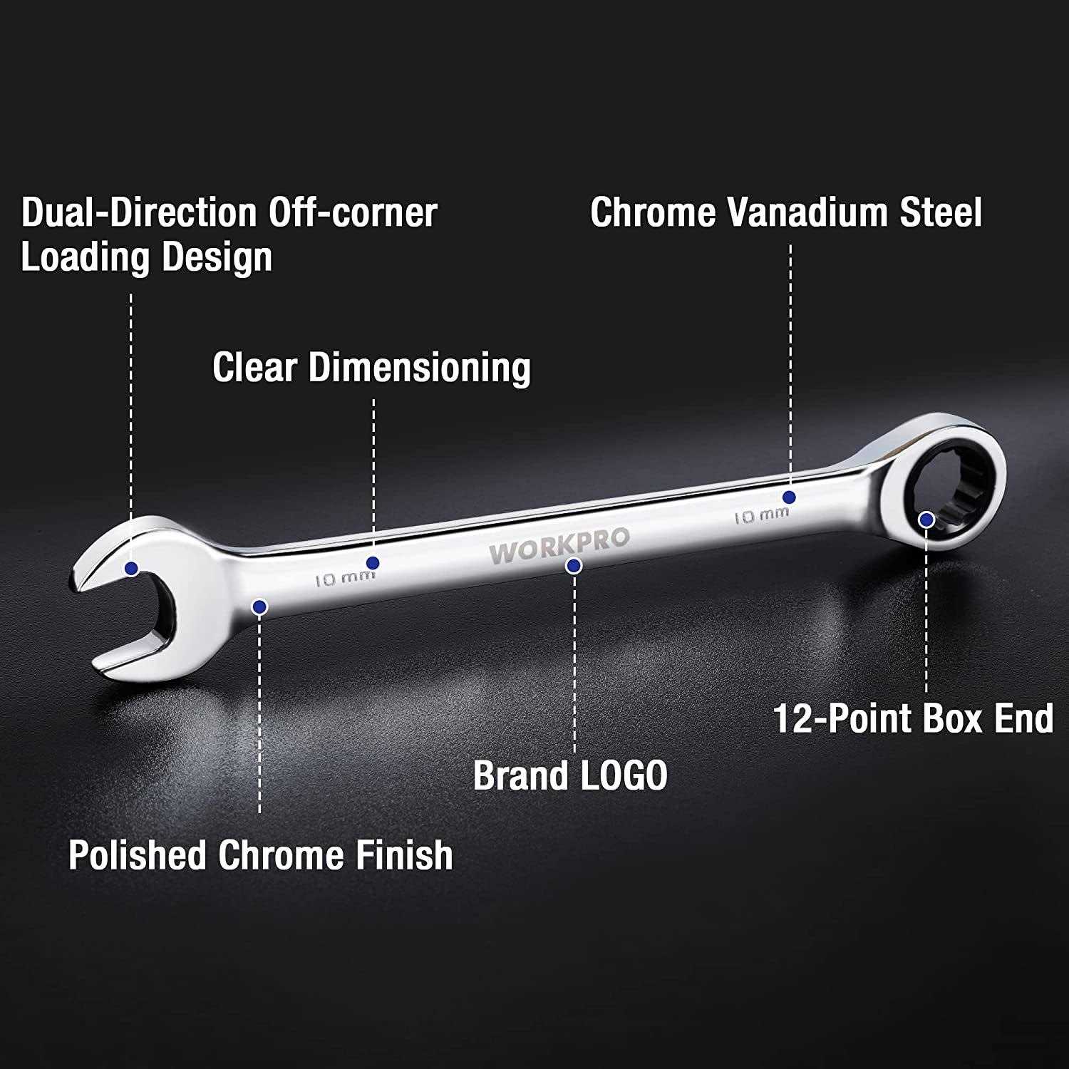 WORKPRO 22-Piece Ratcheting Combination Wrench Set 72 Teeth - Inhomebuy