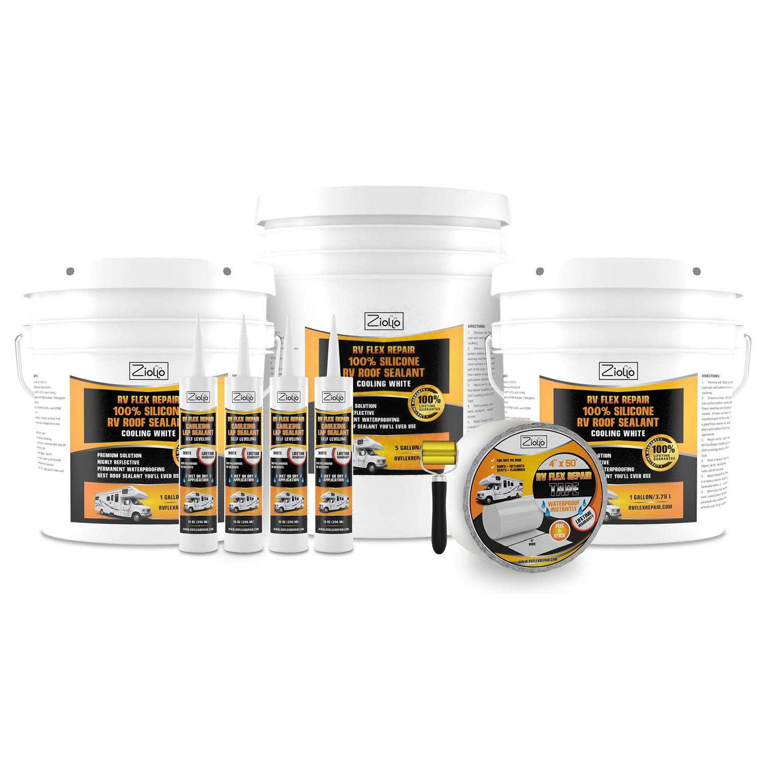 Ziollo Rv Flex Repair 100% Silicone Rv Roof Sealant Epdm Rubber Coating To Waterproof Metal And Fiberglass On Motorhomes - Inhomebuy