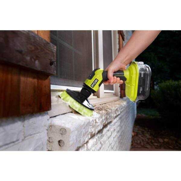 RYOBI ONE+ 18V Cordless Compact Power Scrubber Kit with 2.0 Ah Battery, Charger, and 6 Kit - Inhomebuy