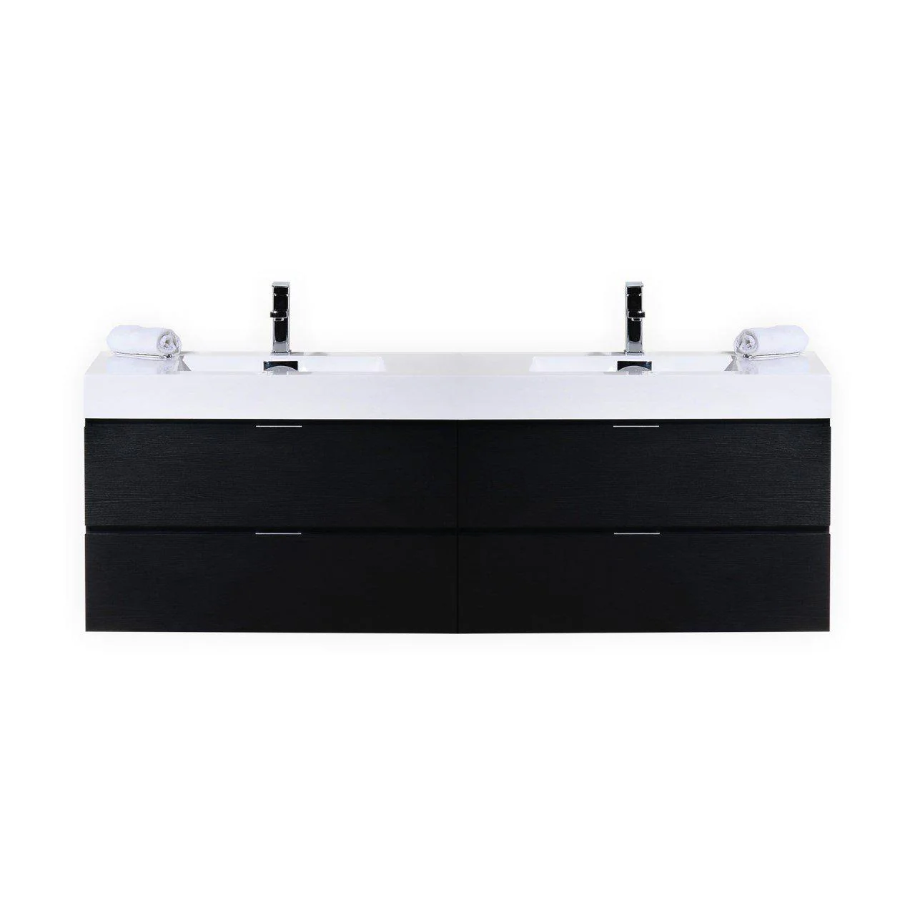 Bliss 72 in. Double Sink Wall Mount Modern Bathroom Vanity - Black - Inhomebuy