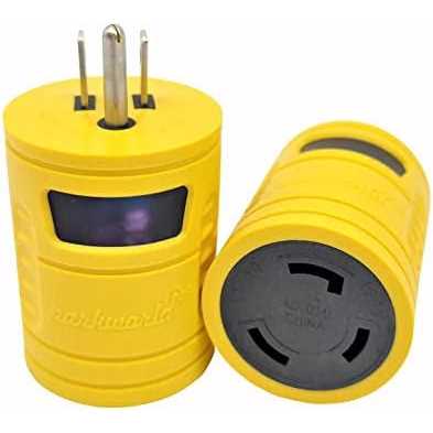 Parkworld 691685 Shore Power Adapter Household 15A 5-15 Plug to RV Twist Lock 30A Socket L5-30 Receptacle with Locking Ring - Inhomebuy