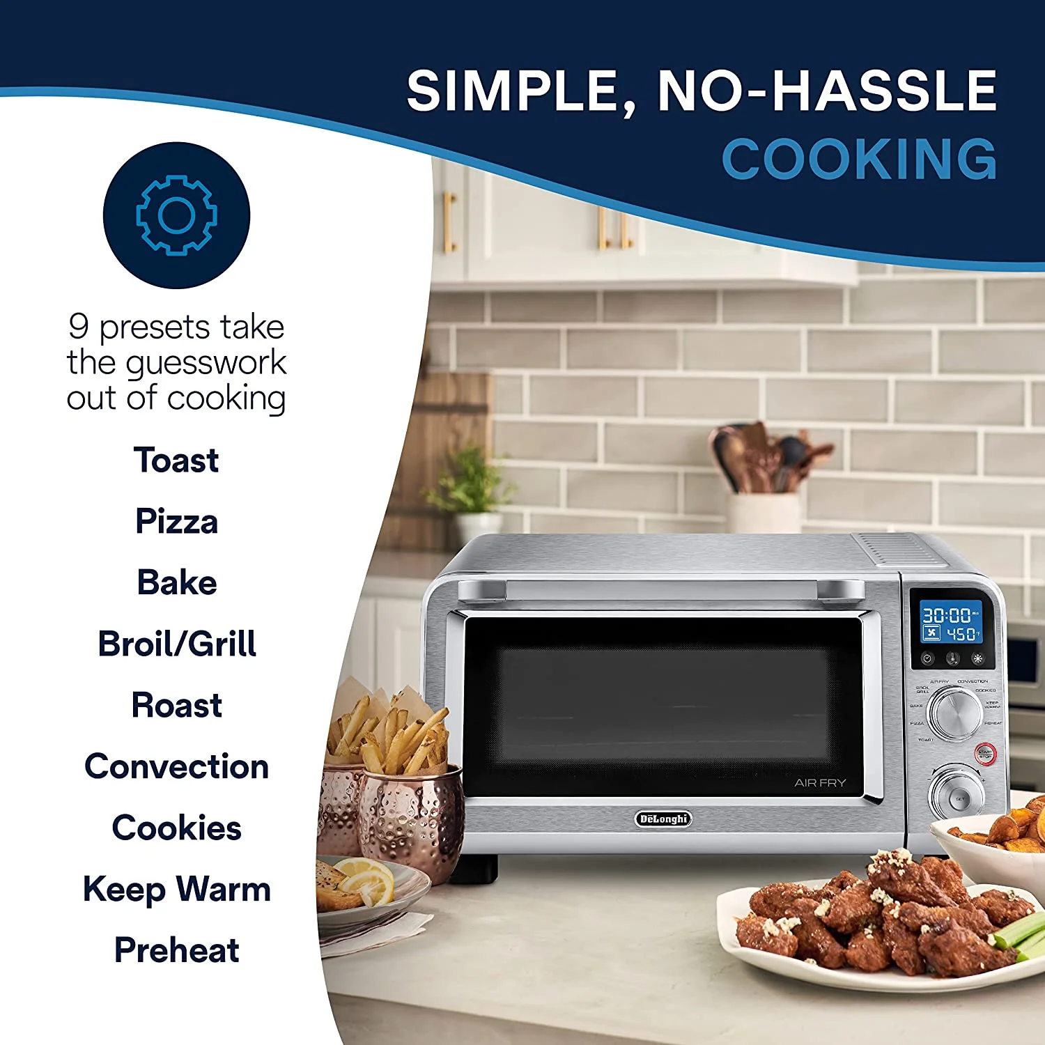 DeLonghi Livenza 9-in-1 Air Fry Convection Oven, 0.5 cu.ft, digital controls, s/s | EO141164M - Inhomebuy