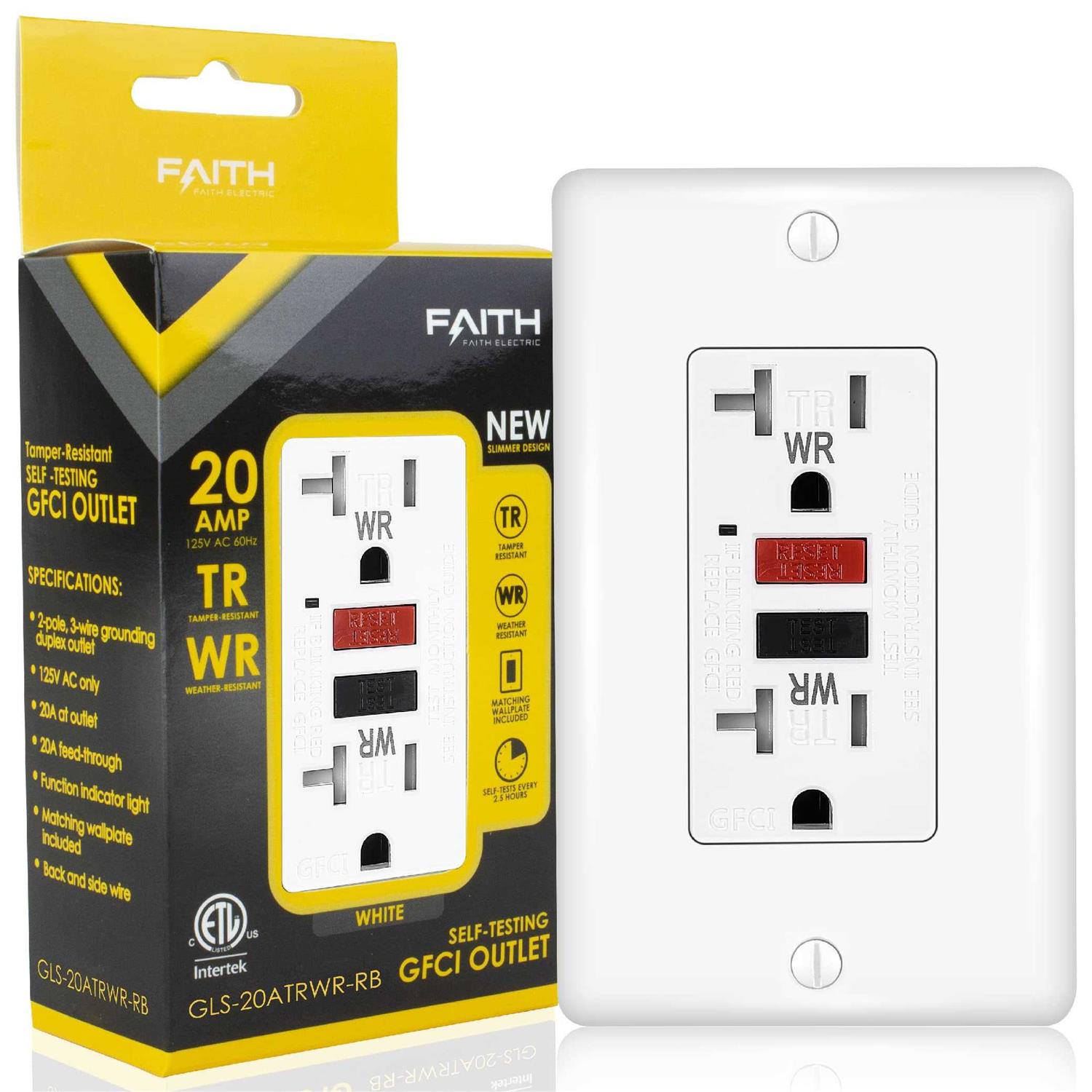 Faith 20A Gfci Outlet Slim GFI Receptacle with Wall Plate - Inhomebuy