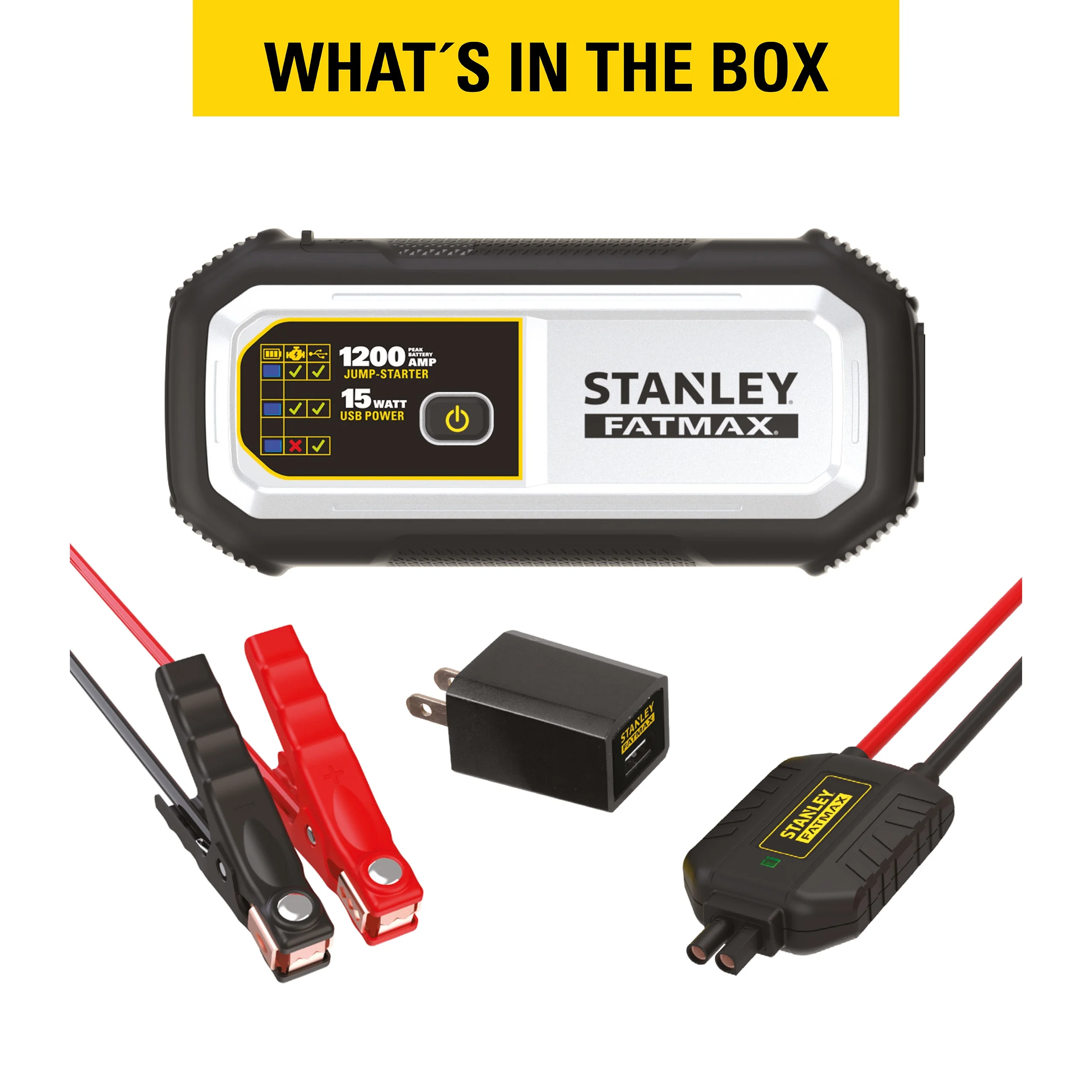 Stanley FatMax 1200 Amp, Lithium Jump Starter with USB Power Bank - Inhomebuy