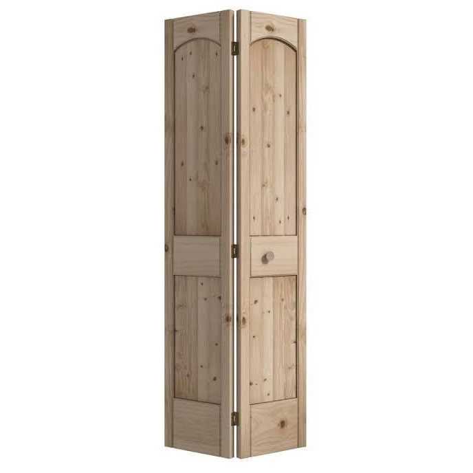EightDoors 80-in Natural 2-panel Arch Top Solid Core Unfinished Pine Wood Bifold Door Hardware Included - Inhomebuy