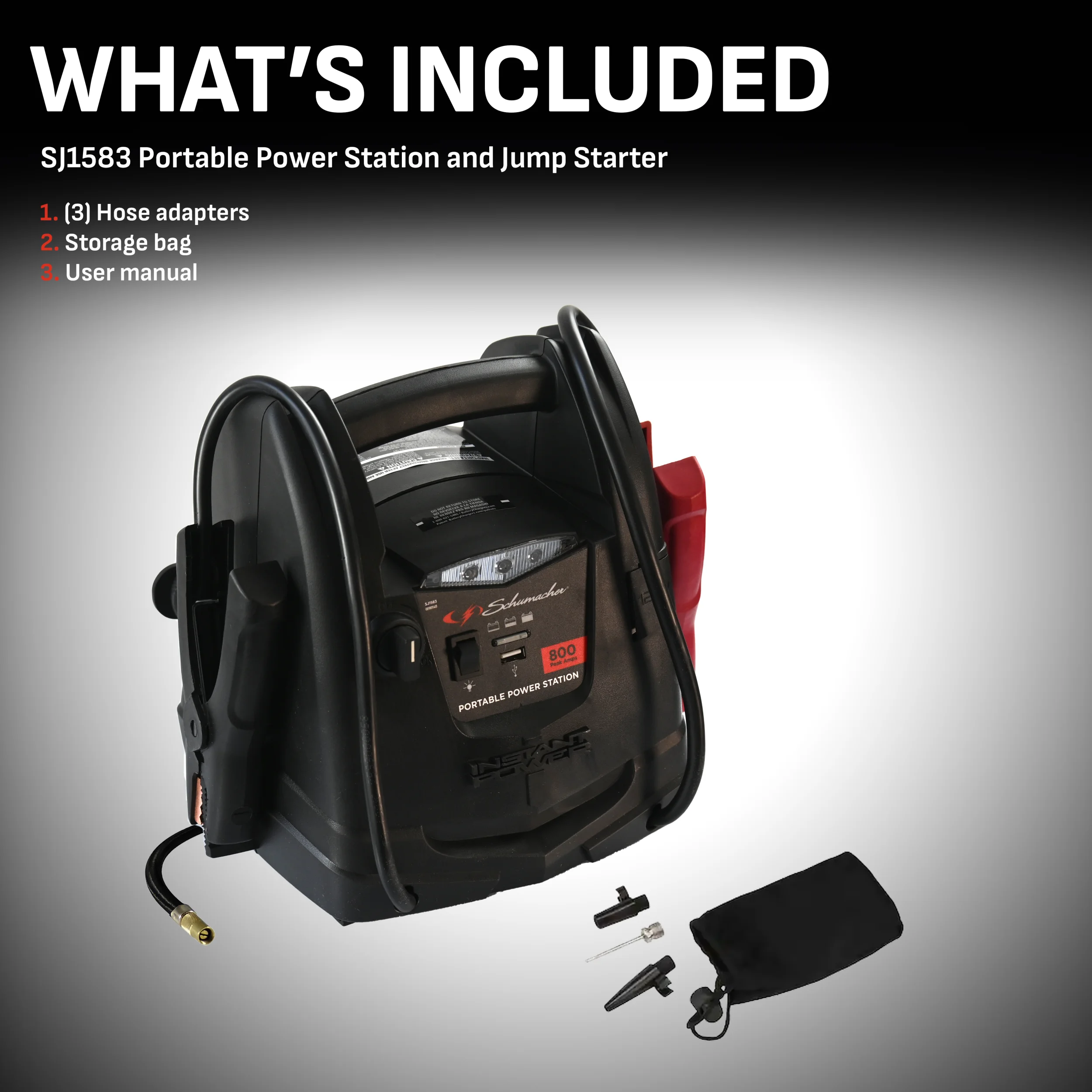 Schumacher SJ1583 Portable Power Station, 800A Jump Starter – 150-PSI Air Compressor, New in Box - Inhomebuy