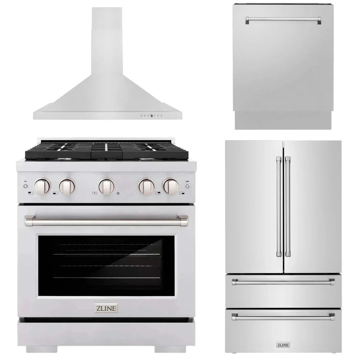 ZLINE Appliance Package - 30 in. Gas Range, Range Hood, 3 Rack Dishwasher, Refrigerator, 4KPR-SGRRH30-DWV - Inhomebuy