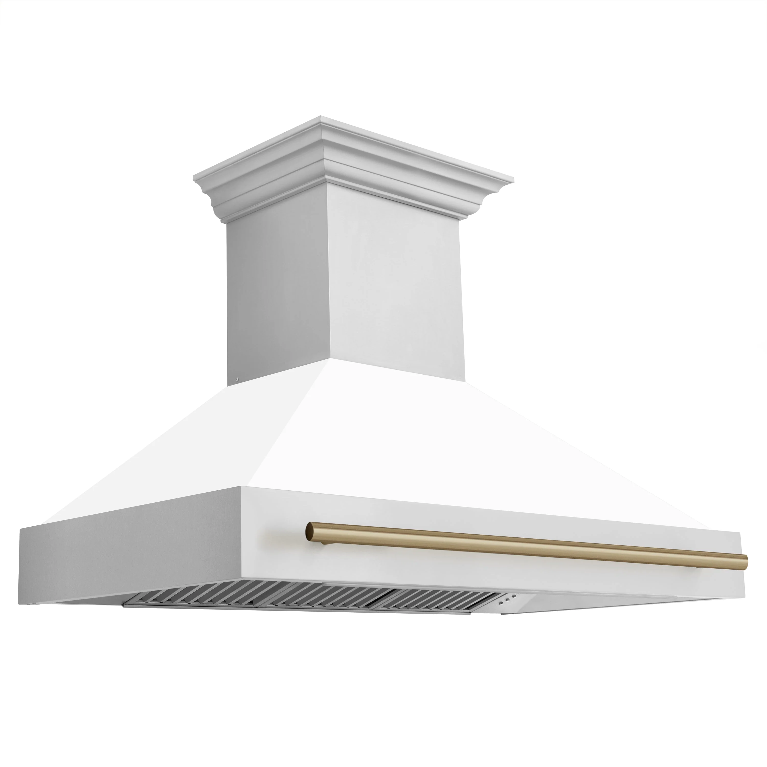 ZLINE 48 Inch Autograph Edition Range Hood with White Matte Shell and Champagne Bronze Handle, 8654STZ-WM48-CB - Inhomebuy