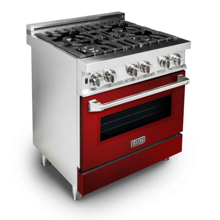 ZLINE 30 in. Professional Gas Burner/Electric Oven Stainless Steel Range with Red Gloss Door, RA-RG-30 - Inhomebuy