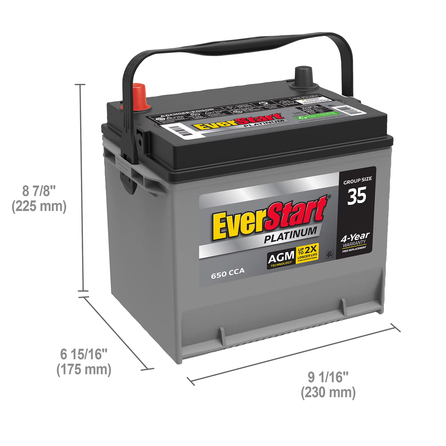 EverStart Platinum AGM Automotive Battery, Group Size 35 12 Volt, 650 CCA - Inhomebuy