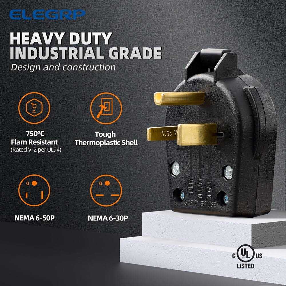 ELEGRP 30 Amp/50 Amp 125/250-Volt 3-Pole/4-Wire NEMA 14-30P/14-50P Grounded Straight Blade Angle Plug - Inhomebuy