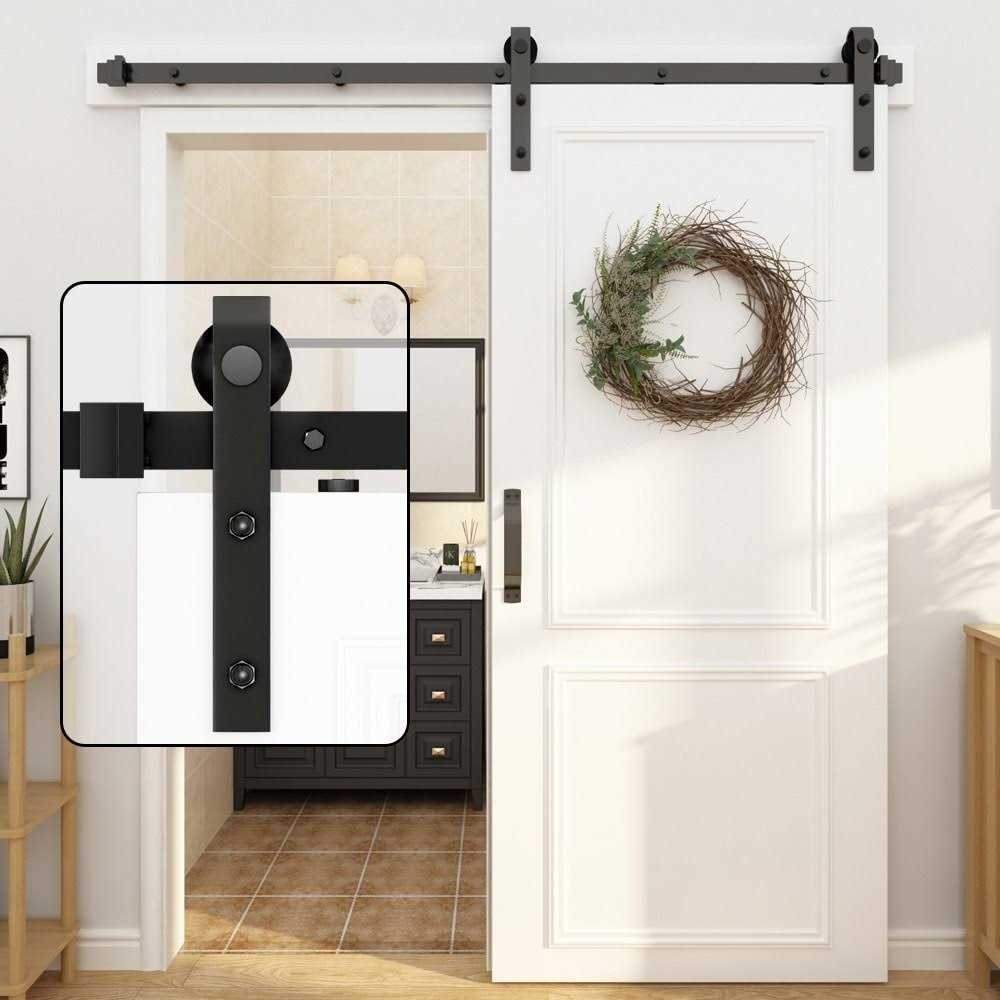 winsoon Black Heavy-Duty Steel Rolling Barn Door Hardware Kit for Single Wood Door with Non-Routed Floor Guide - Inhomebuy