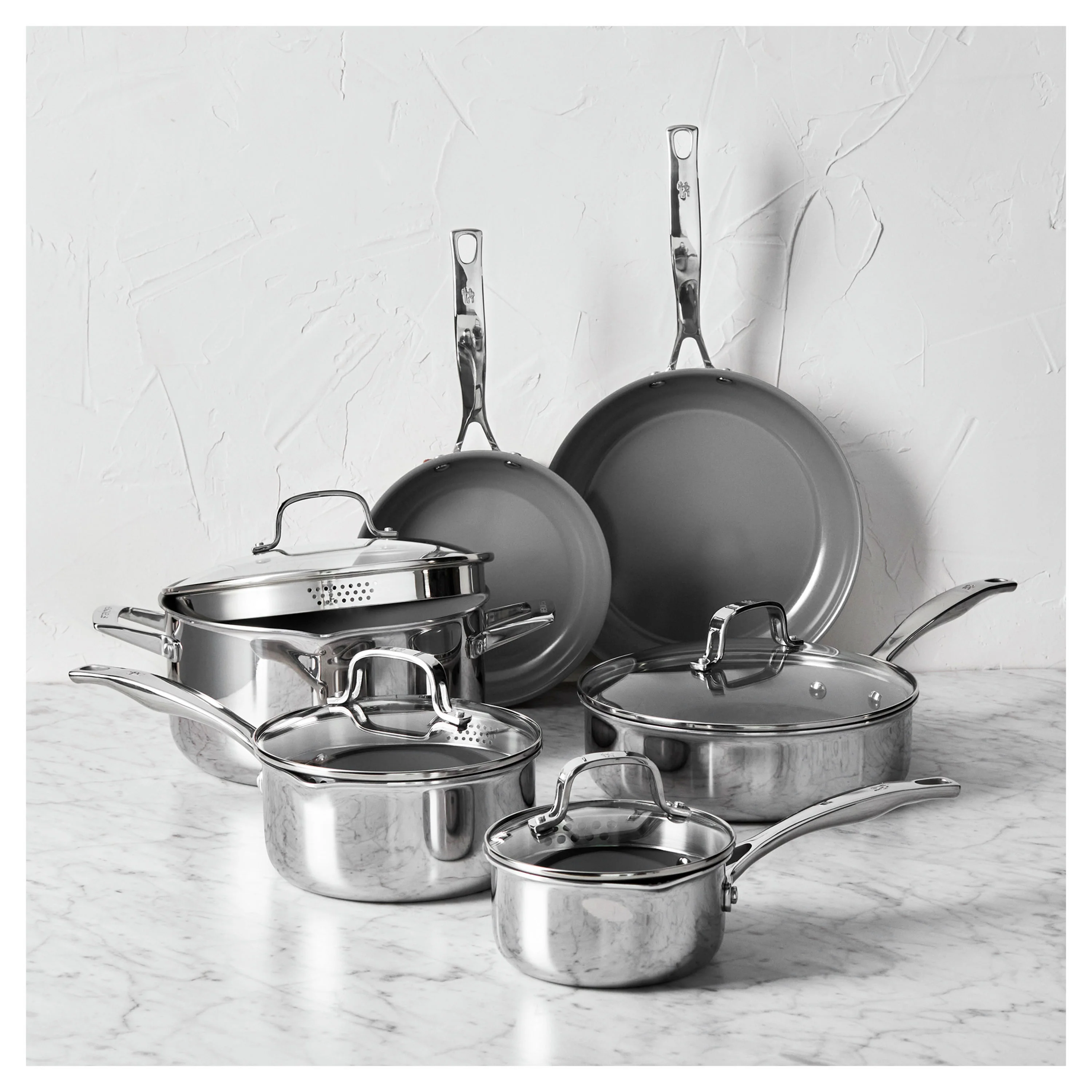 Henckels 10pc Stainless Steel Ceramic Non-Stick Cookware Set, CLAD H3 Ceramic Non-Stick Series - Inhomebuy