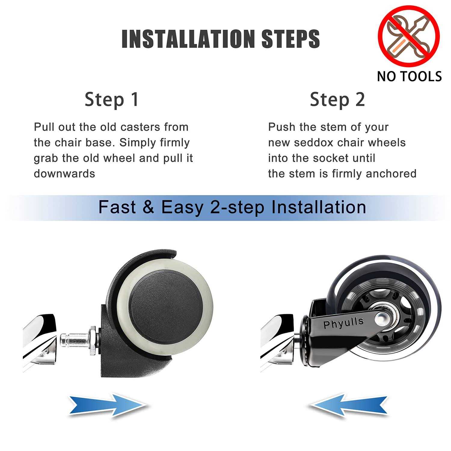 Office Chair Caster Wheels 2 inch Plug-in 11x22mm Office Chair Replacement Wheels-Smooth&Safe for Hardwood,Tile and Carpet Floors-Universal Fit - Inhomebuy