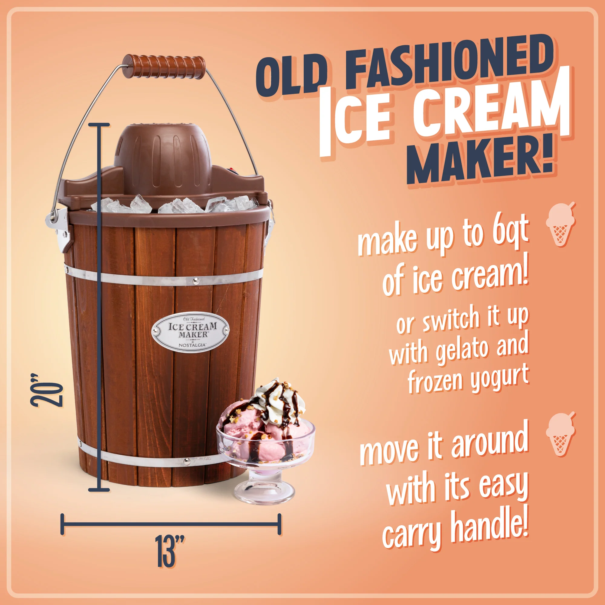 6-Quart Wood Bucket Electric Ice Cream Maker - Inhomebuy