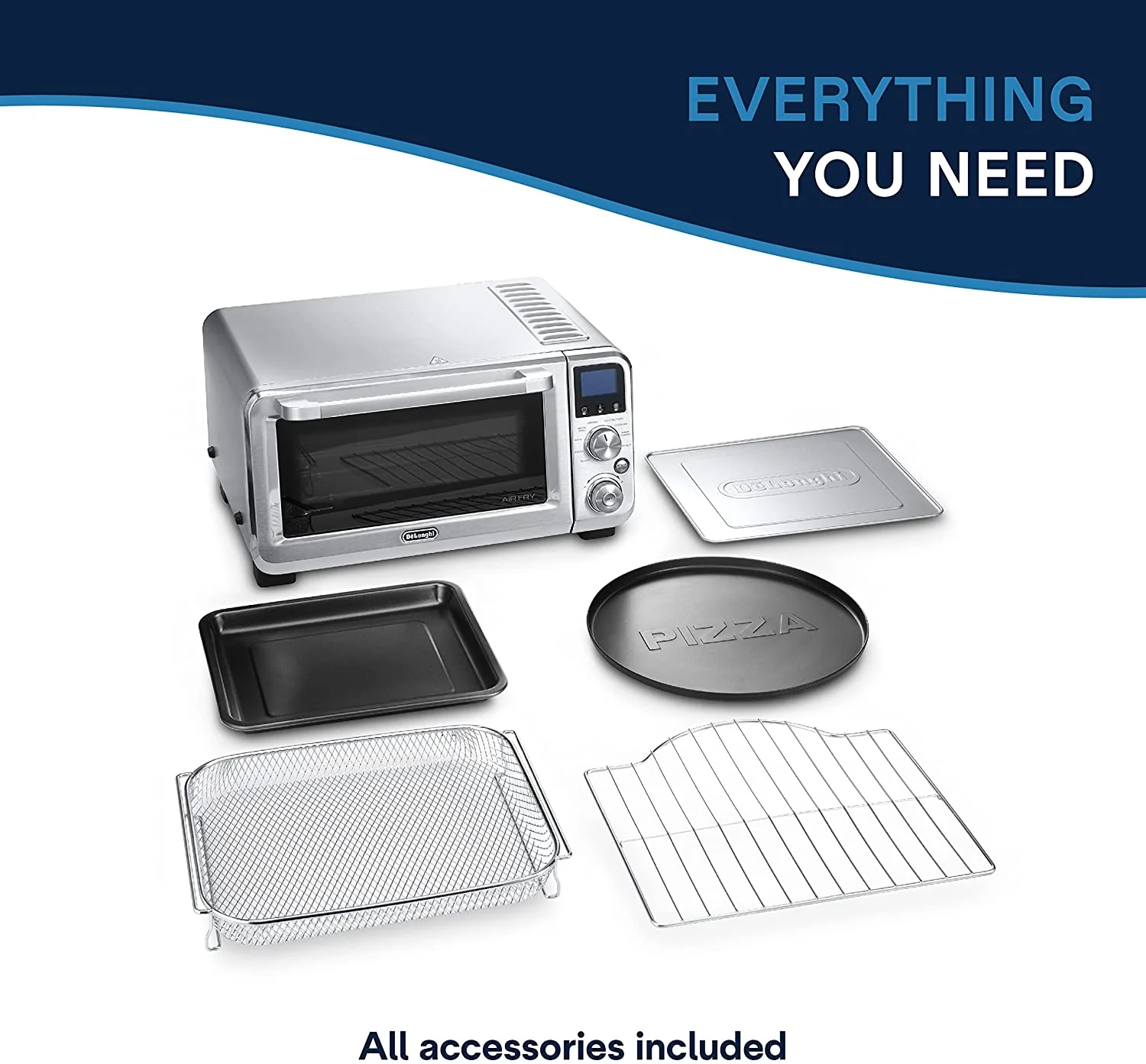 DeLonghi Livenza 9-in-1 Air Fry Convection Oven, 0.5 cu.ft, digital controls, s/s | EO141164M - Inhomebuy