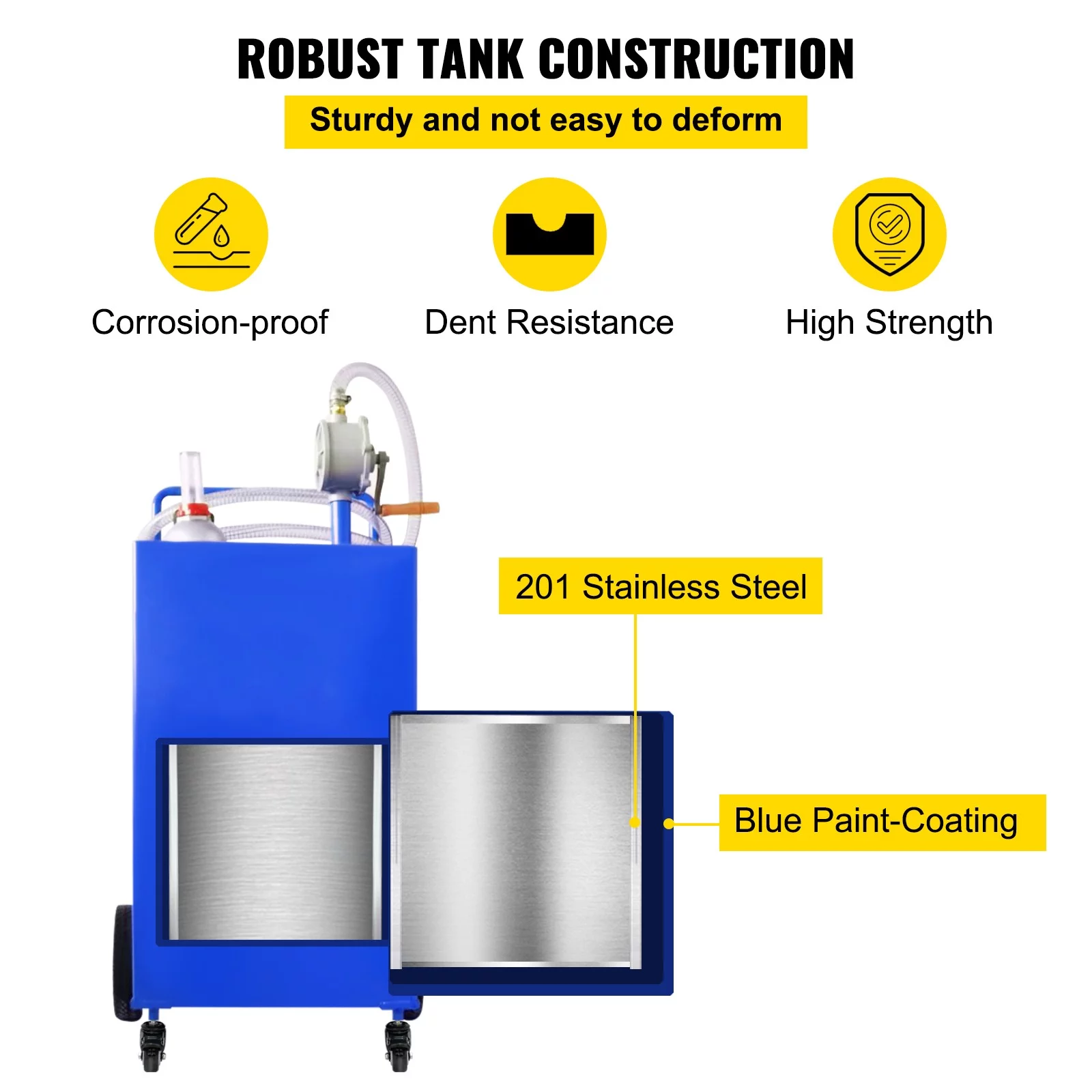 BENTISM Fuel Caddy, 30 Gallon, Gas Storage Tank & 2 Wheels, with Manuel Transfer Pump, Gasoline Diesel Fuel Container for Cars, Lawn Mowers, ATVs, Boats, More, Yellow - Inhomebuy