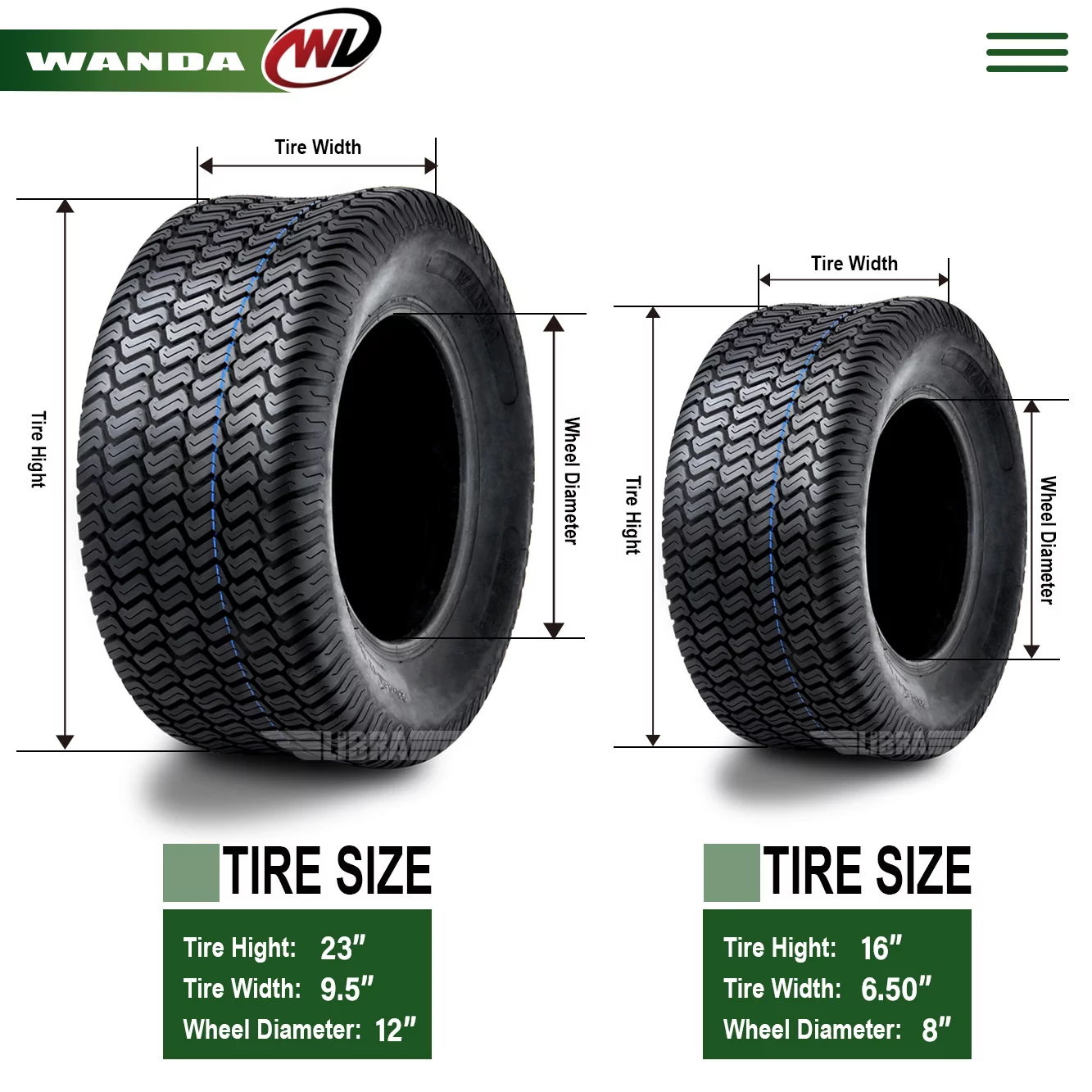 Set of 4 New Lawn Mower Turf Tires 16x6.5-8 Front & 23x9.5-12 Rear /4PR - Inhomebuy