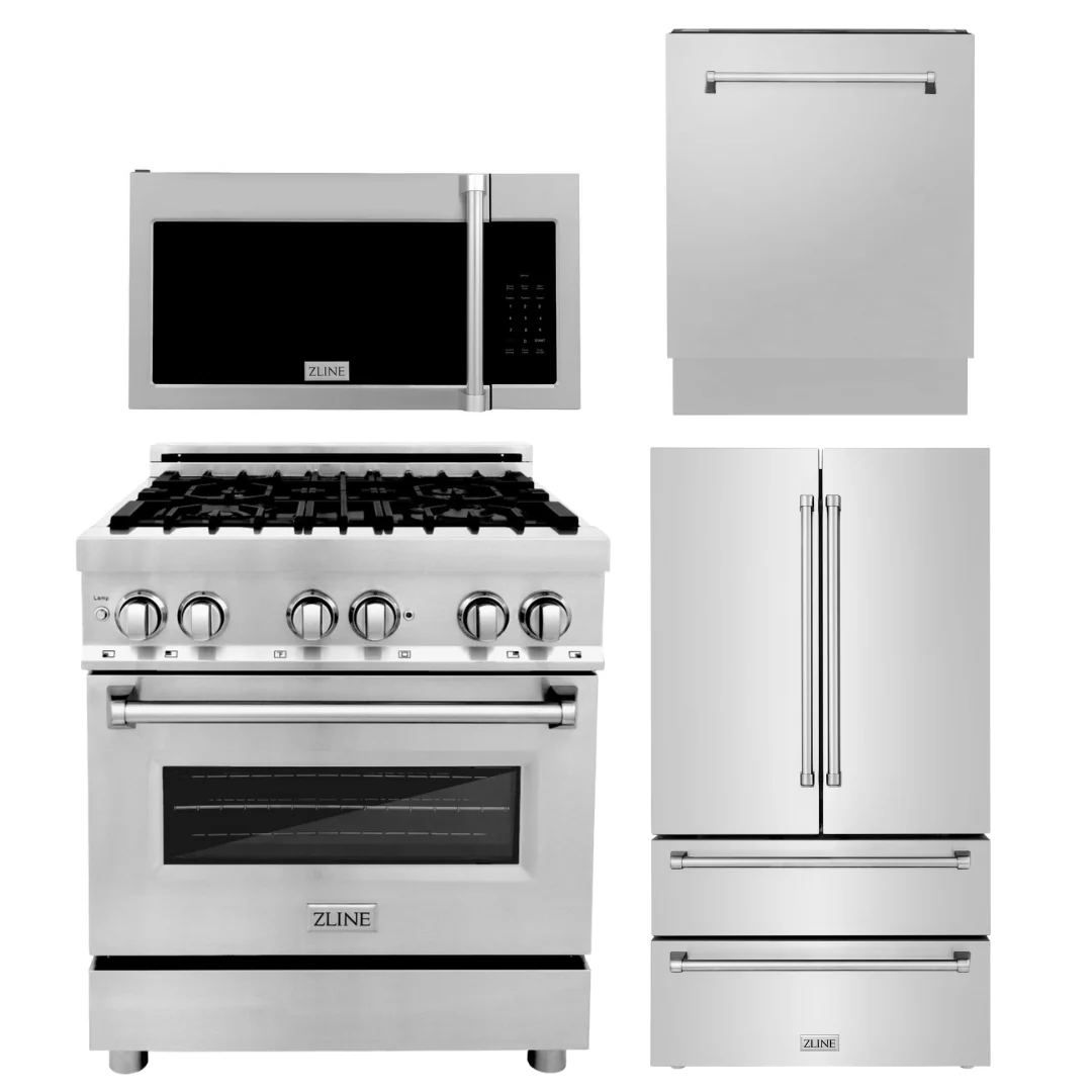 ZLINE Appliance Package - 30 in. Dual Fuel Range, Over-the-Range Microwave, 3 Rack Dishwasher, Refrigerator, 4KPR-RAOTRH30-DWV - Inhomebuy