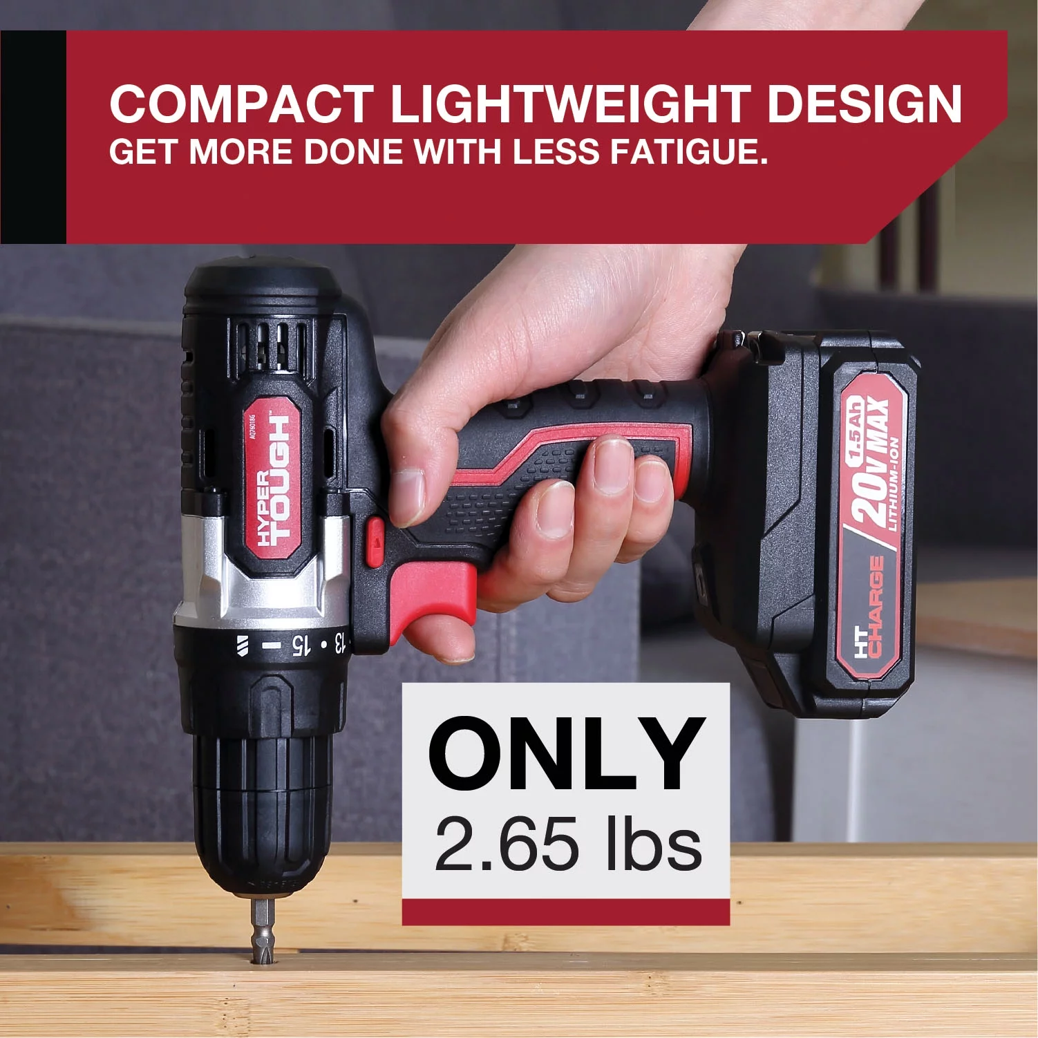 Hyper Tough 20V Max Lithium-Ion 3/8 inch Cordless Drill, 70-Piece Home Tool Set, 1.5Ah Lithium-Ion Battery & Charger, Bit Holder, & Storage Bag - Inhomebuy